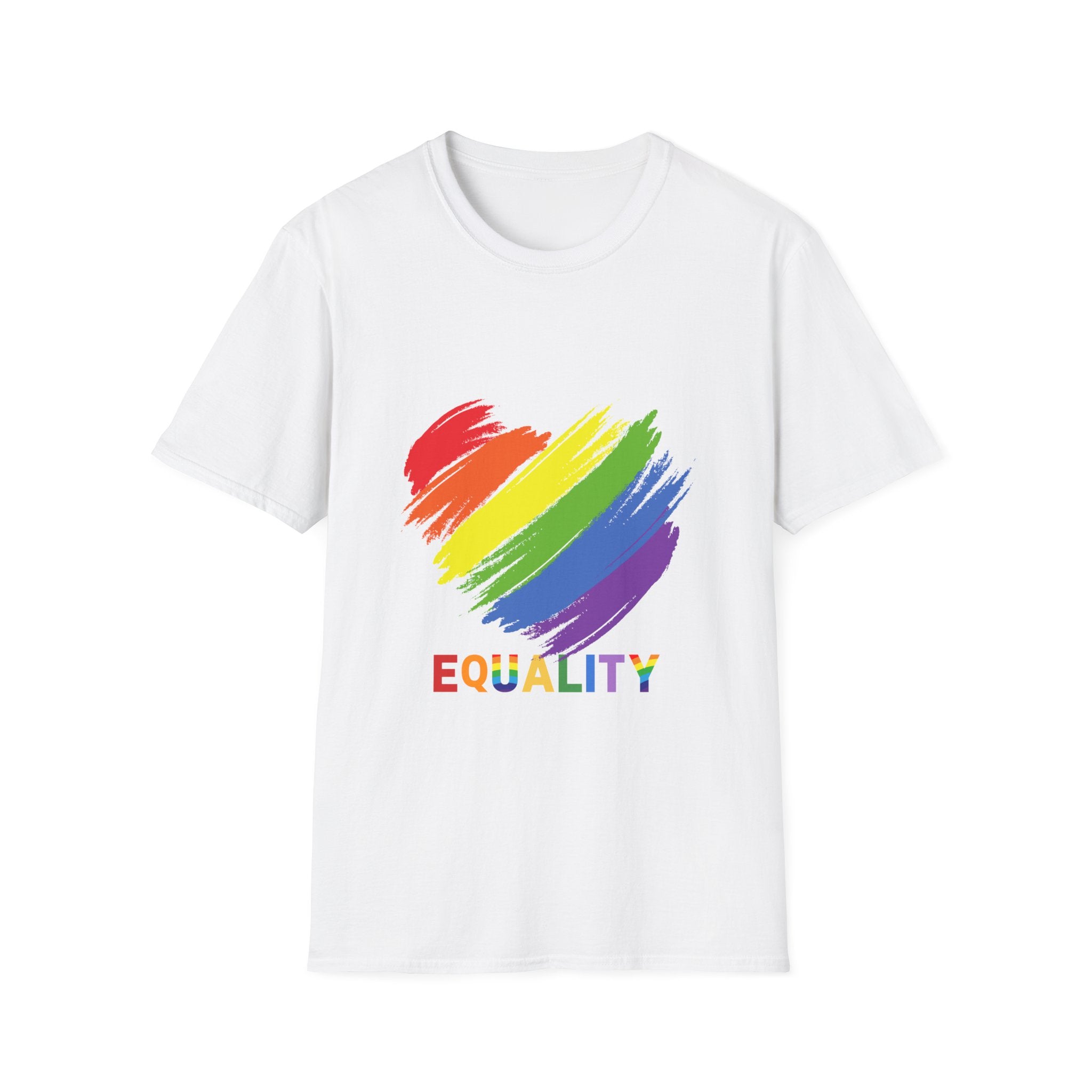 Unisex Equality Pride T-Shirt, LGBTQ+ Apparel, Rainbow Heart Tee, Gift for Allies, Softstyle Anniversary Shirt