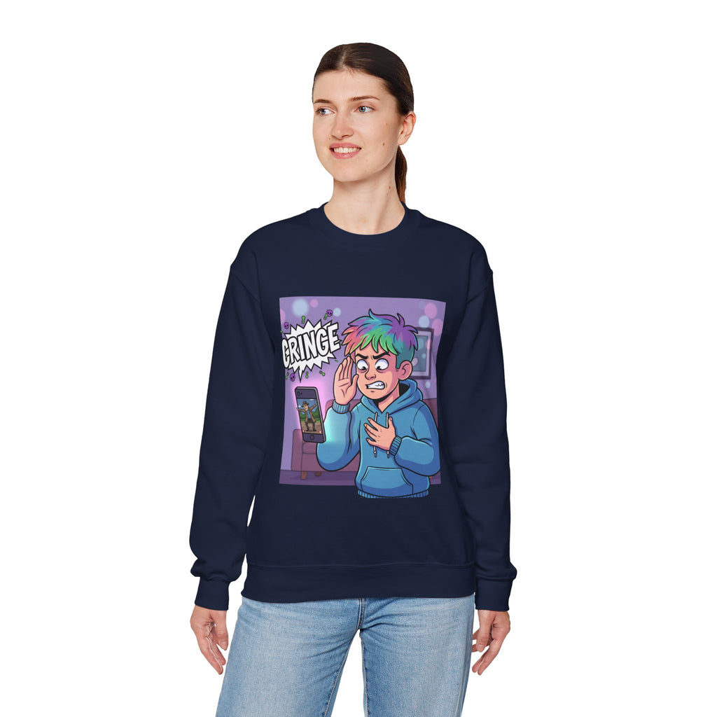 Cringe Reaction Cartoon Boy Sweatshirt | Funny Phone Call Illustration