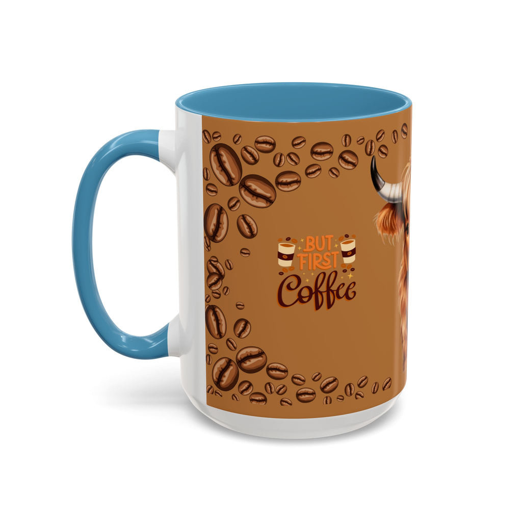 Highland Cow Coffee Mug — 'But First Coffee' Highland Cow Accent Mug (11/15oz)