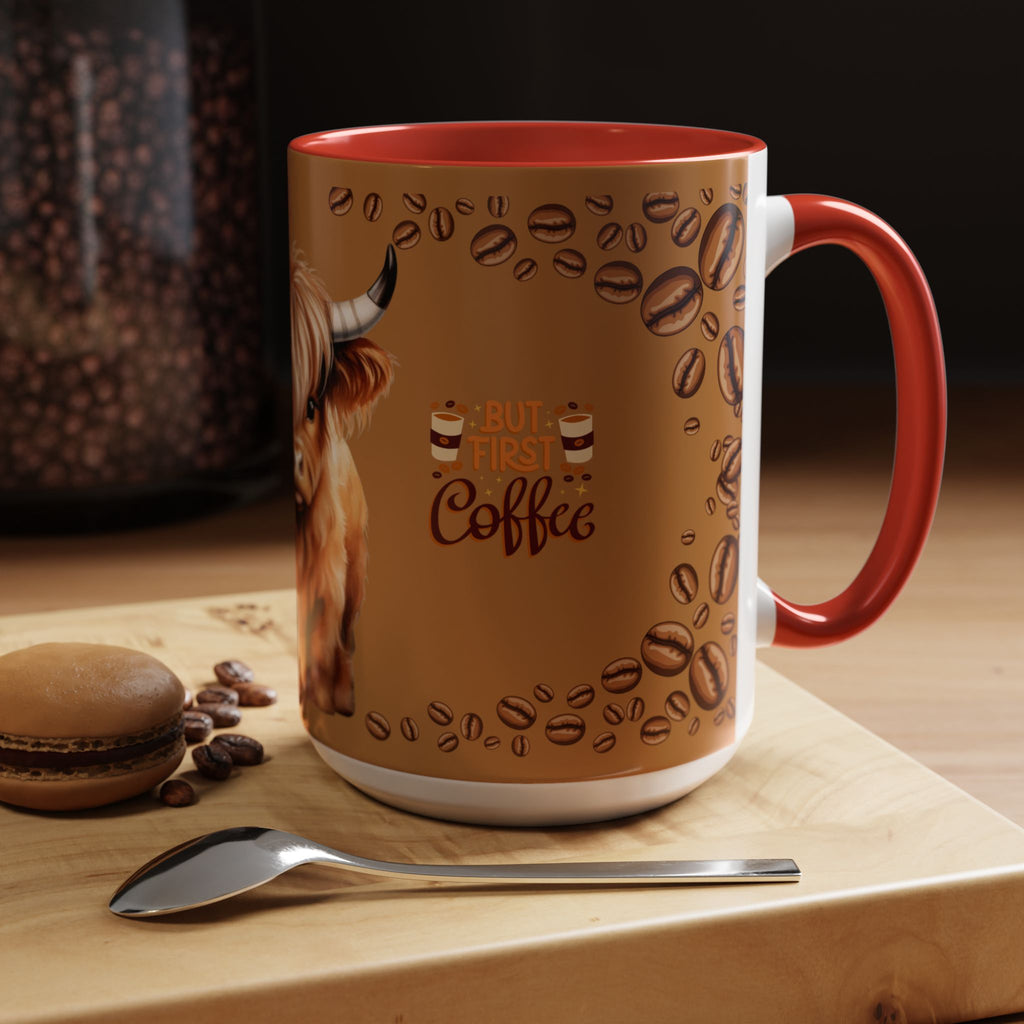 Highland Cow Coffee Mug — 'But First Coffee' Highland Cow Accent Mug (11/15oz)