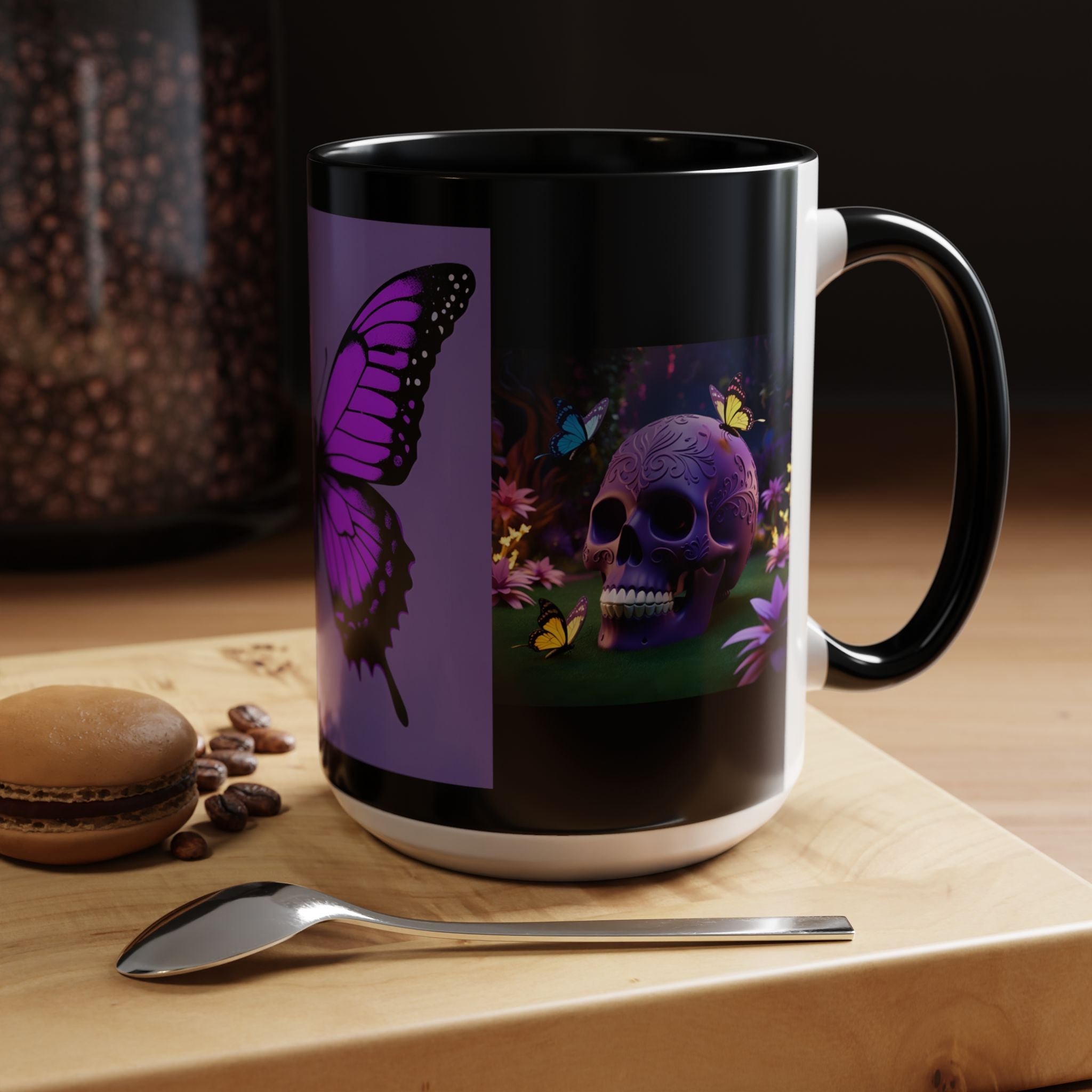 Purple Gothic Coffee Mug Butterfly Floral Skull Accent Cup