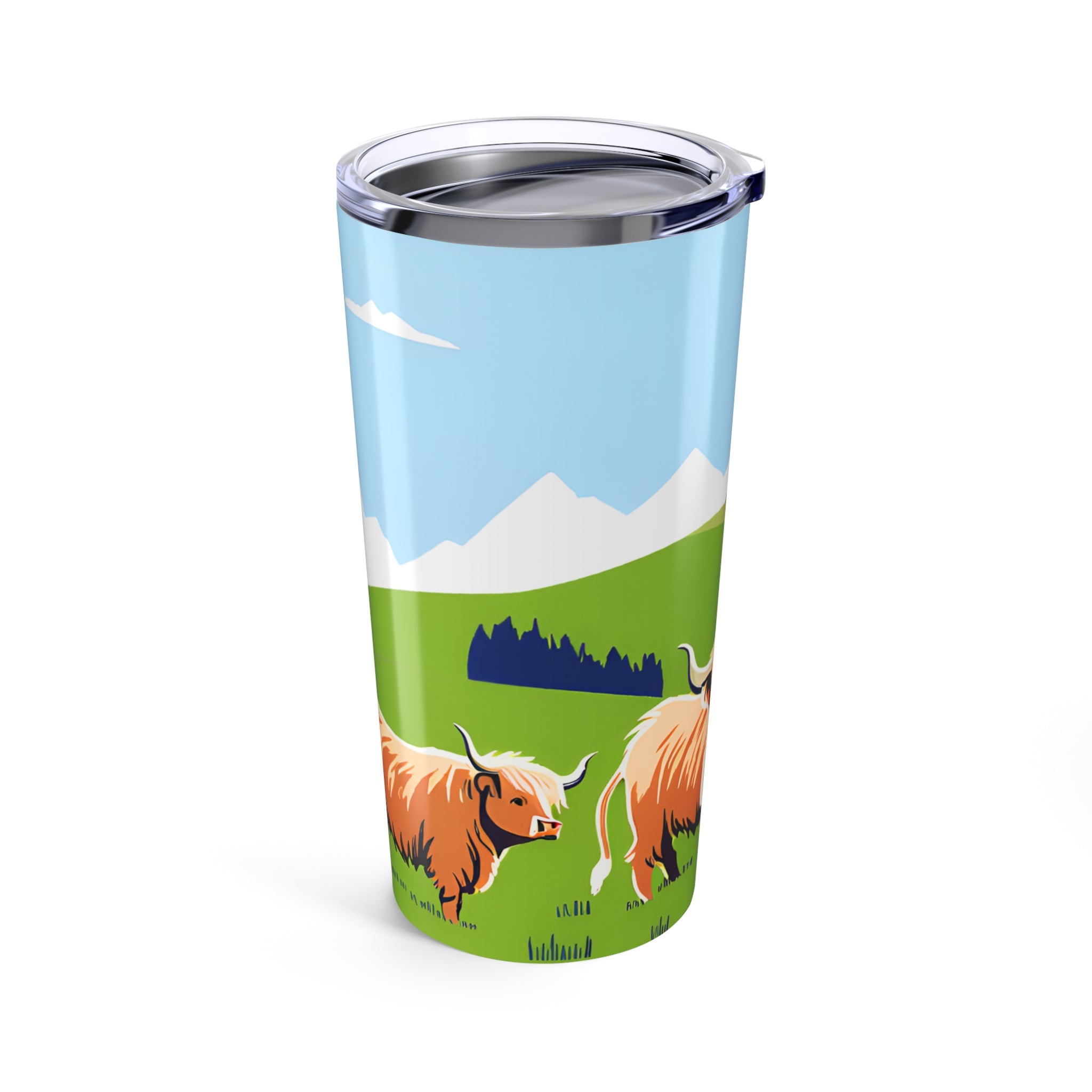 Highland Cow Tumbler Insulated Travel Cup with Scenic Mountain Design  20oz