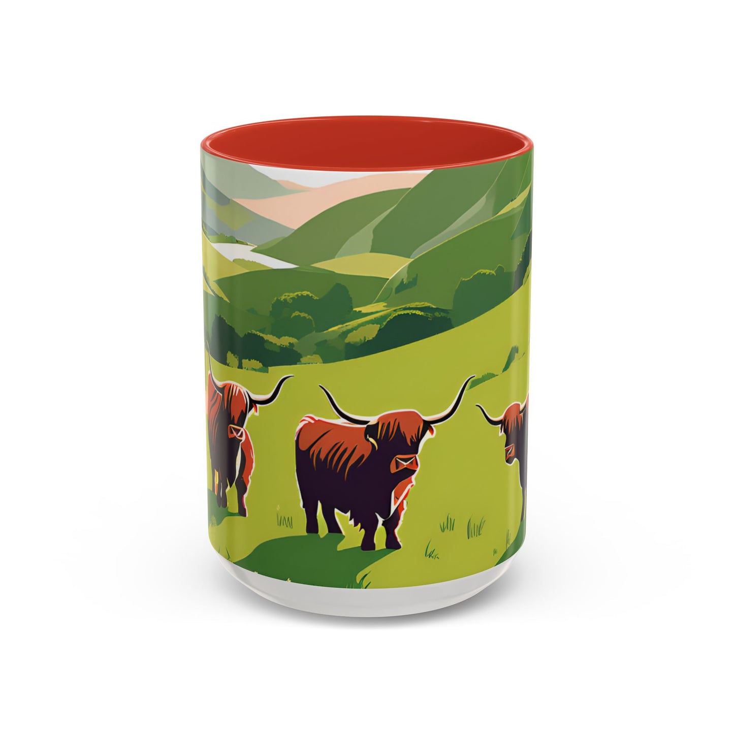 Highland Cow Coffee Mug – Scenic Farm Landscape Accent Mug (11/15oz)