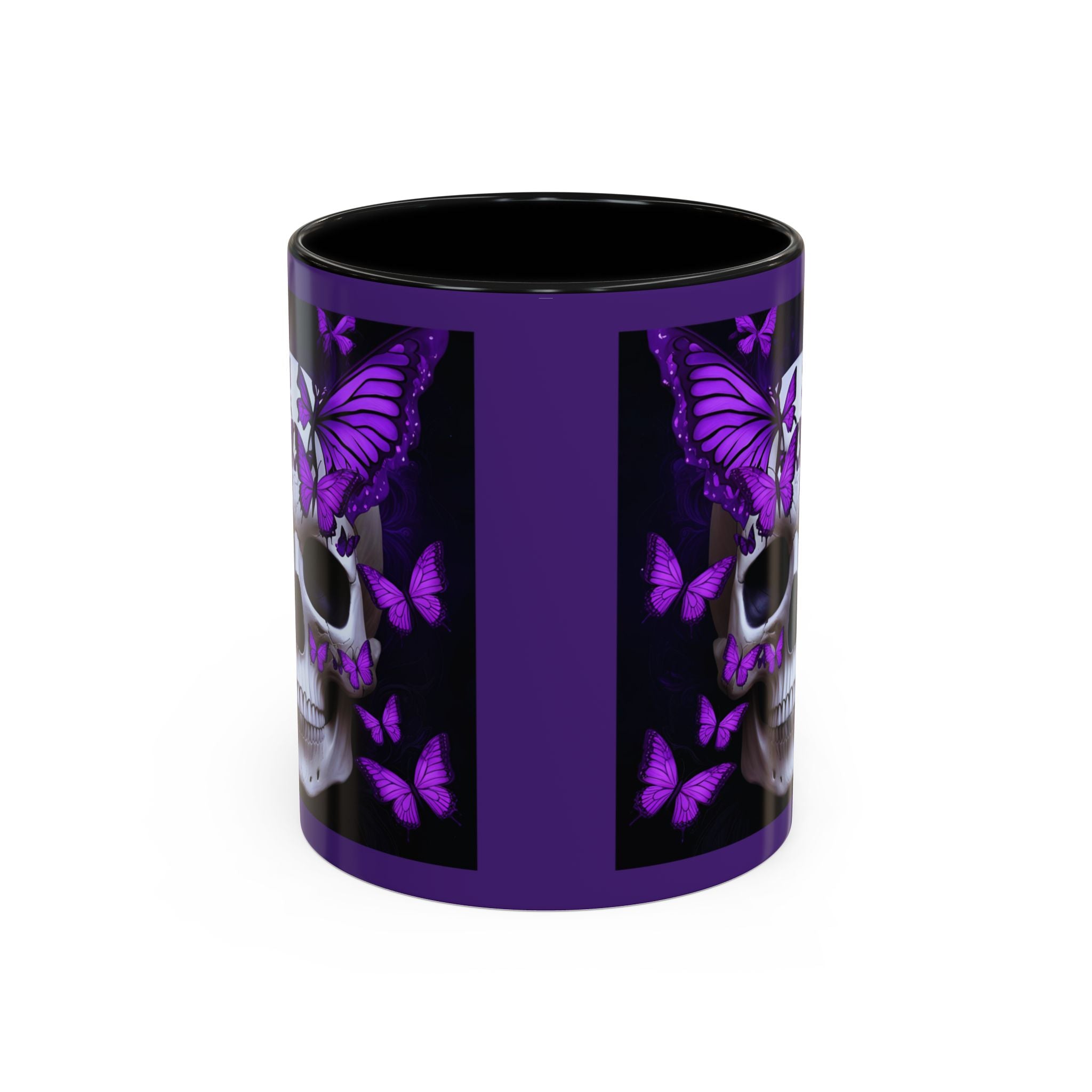 Purple Coffee Cup Gothic Butterfly Skull Accent Mug