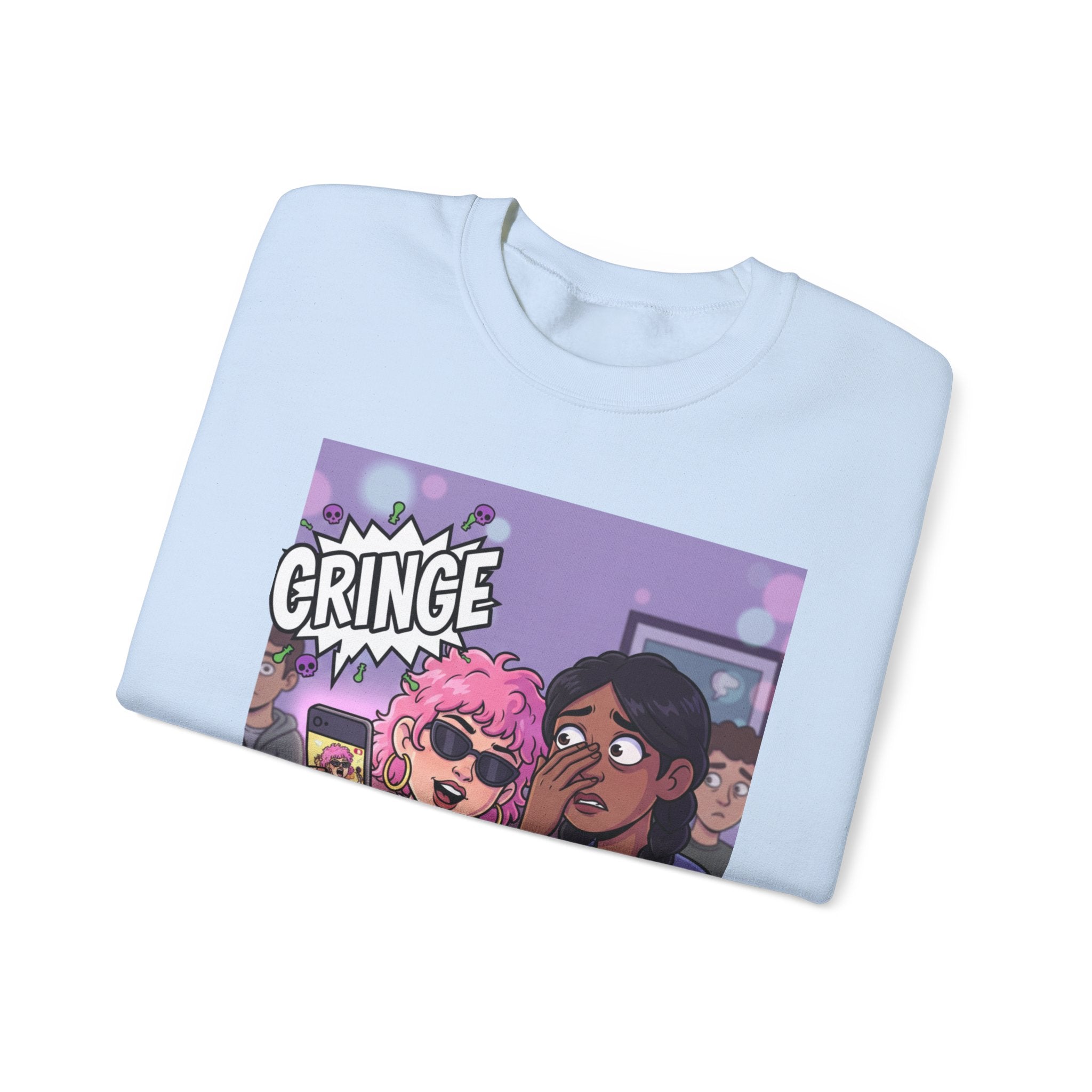 Cringe Friends Illustration Sweatshirt | Cartoon Cafe Scene