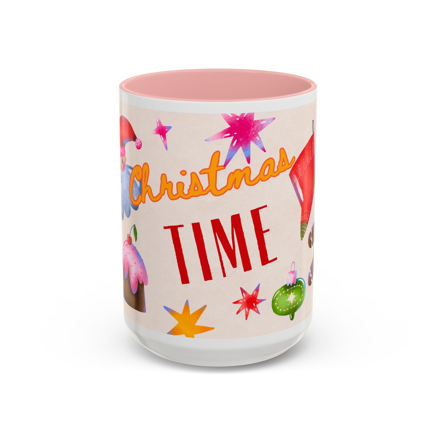 Christmas Time Accent Coffee Mug — Festive Gingerbread & Ornaments Holiday Mug (11/15 oz)