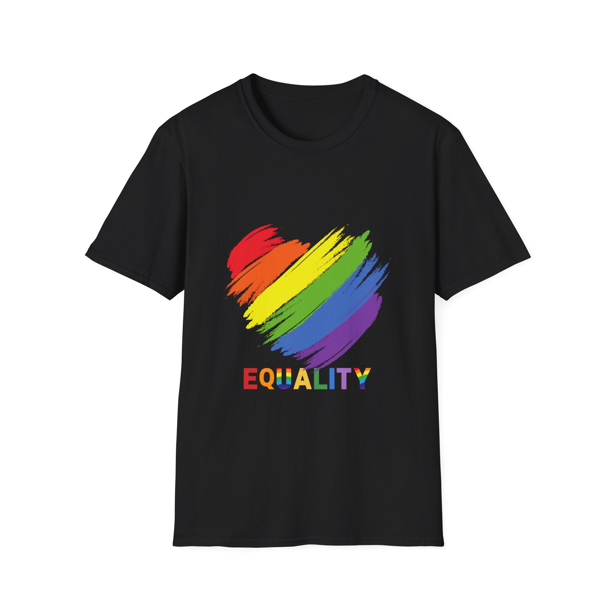 Unisex Equality Pride T-Shirt, LGBTQ+ Apparel, Rainbow Heart Tee, Gift for Allies, Softstyle Anniversary Shirt
