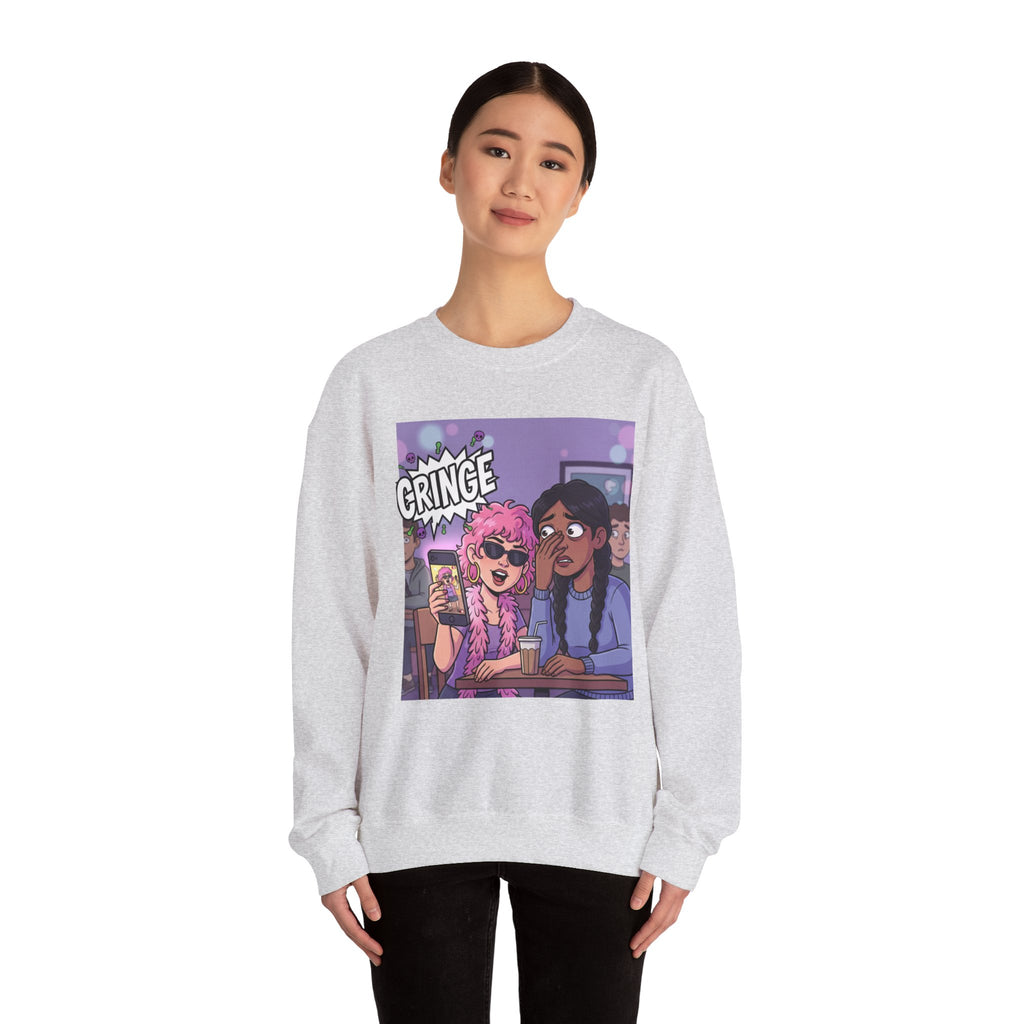 Cringe Friends Illustration Sweatshirt | Cartoon Cafe Scene