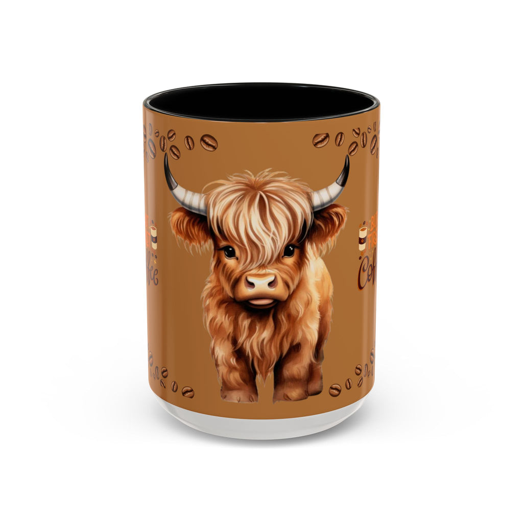 Highland Cow Coffee Mug — 'But First Coffee' Highland Cow Accent Mug (11/15oz)