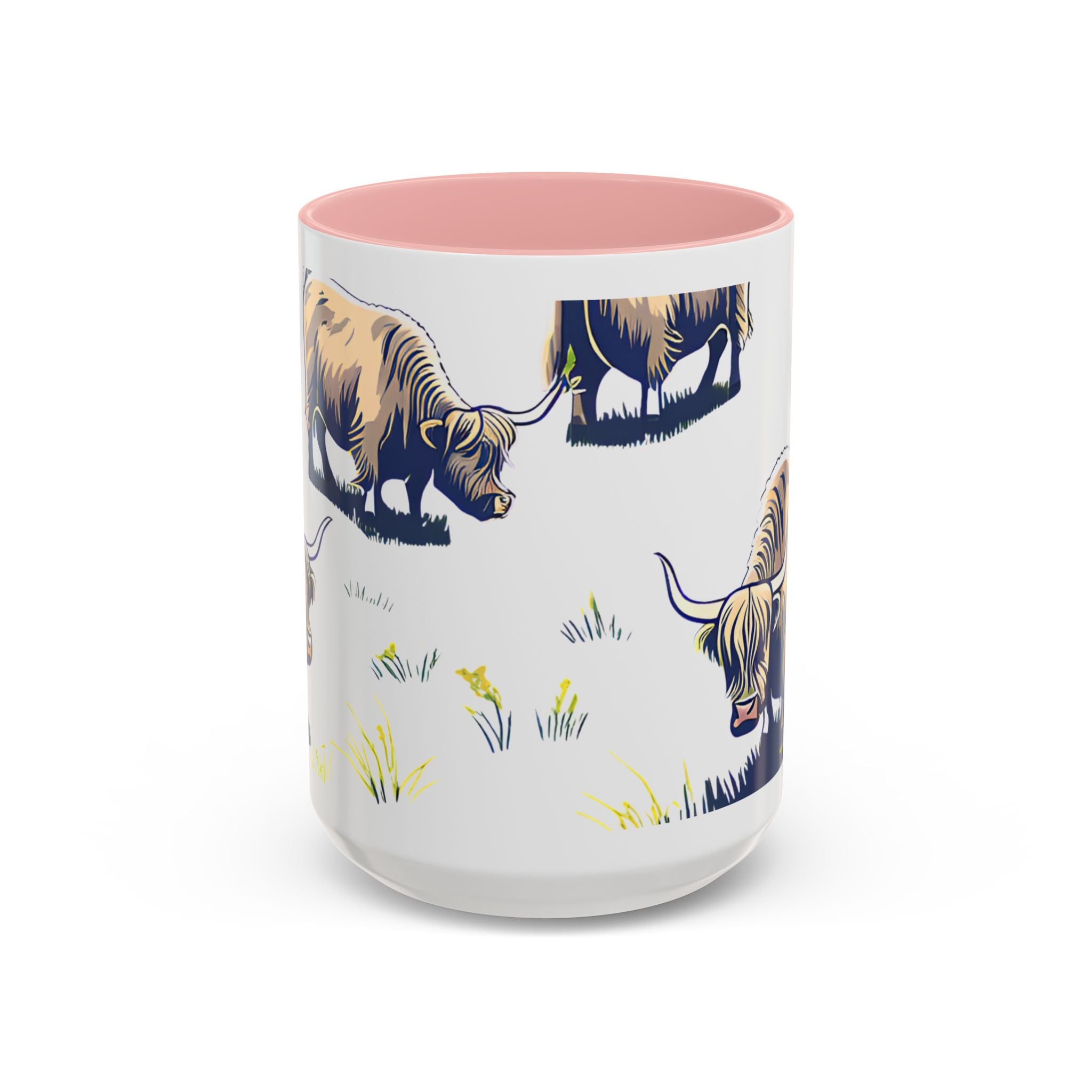 Highland Cow Accent Coffee Mug – Cute Scottish Cattle Pattern, 11/15oz