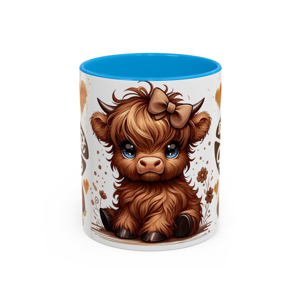 Cute Highland Cow Coffee Mug — "But First Coffee" Colorful Ceramic Mug (11oz/15oz)
