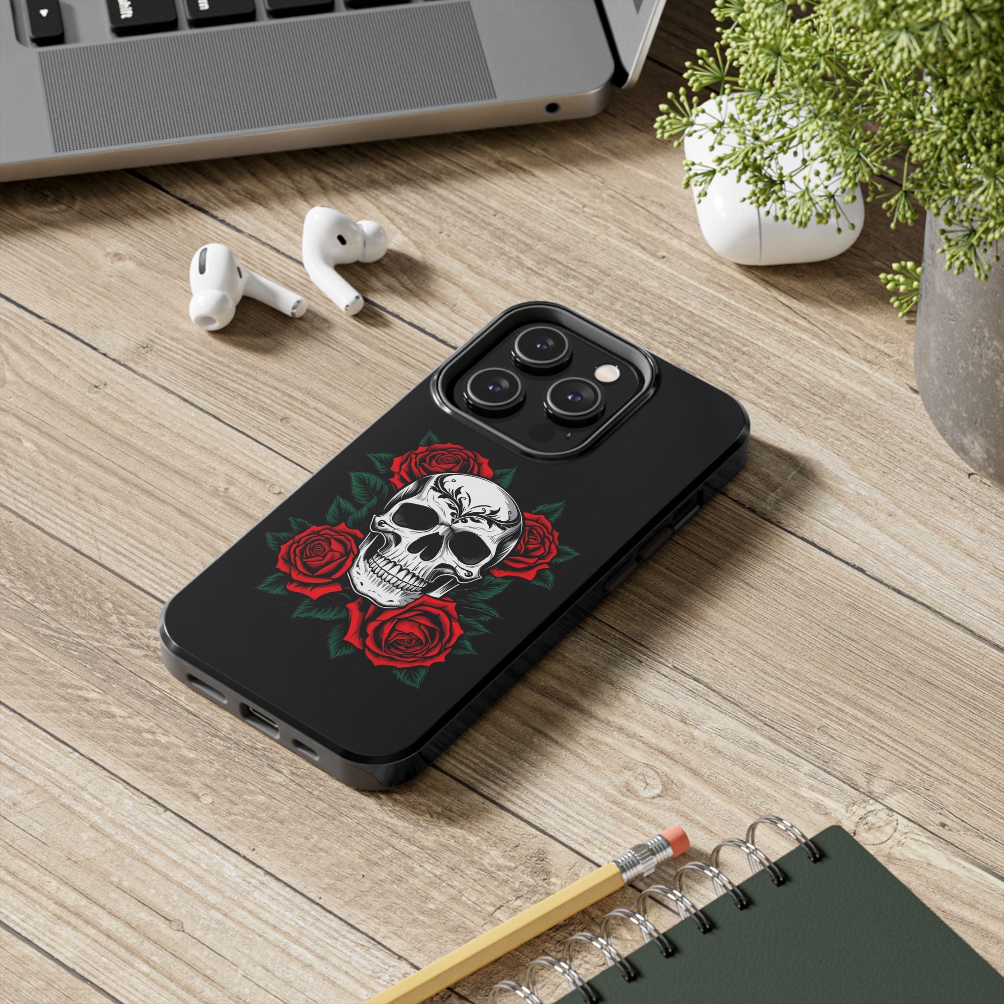 Skull and Roses Tough Phone Case — Durable Protective iPhone Cover with Vibrant Wing Design