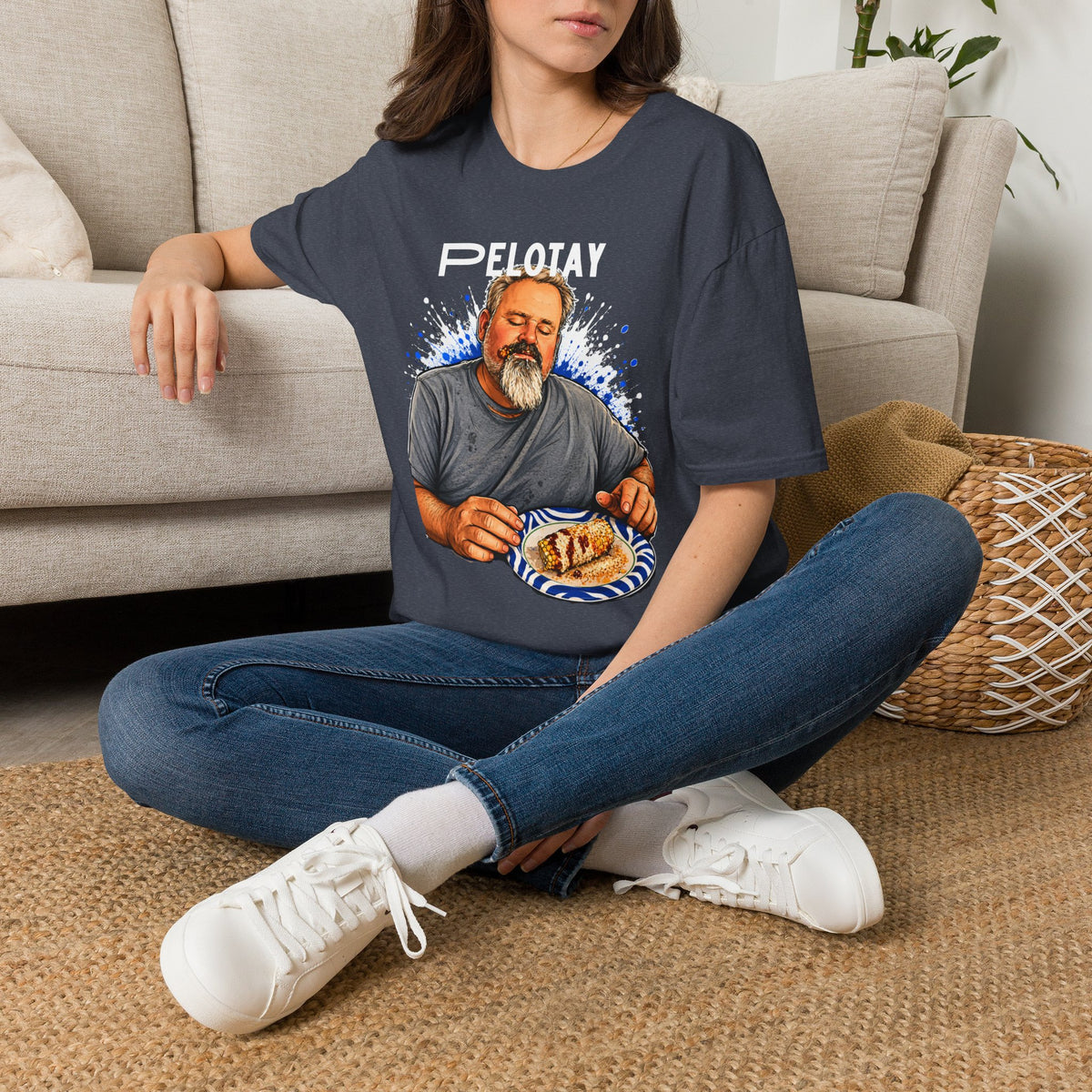 T-Shirt — Bearded Man Enjoying Mexican Elote for the First Time Illustration