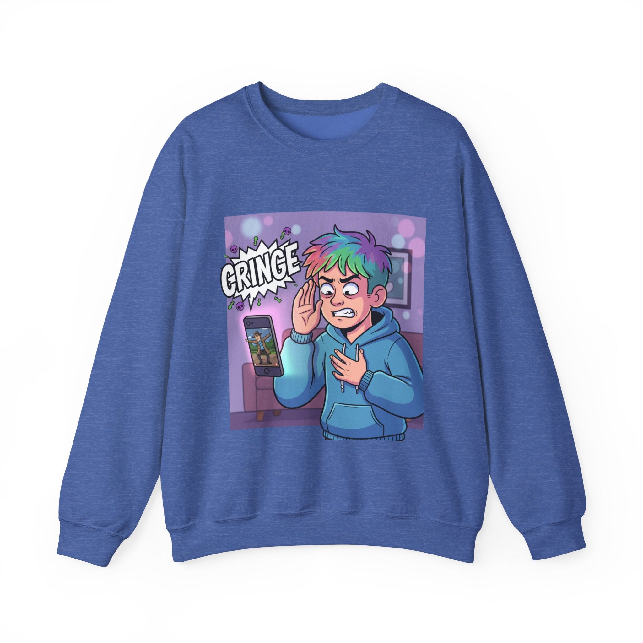 Cringe Reaction Cartoon Boy Sweatshirt | Funny Phone Call Illustration