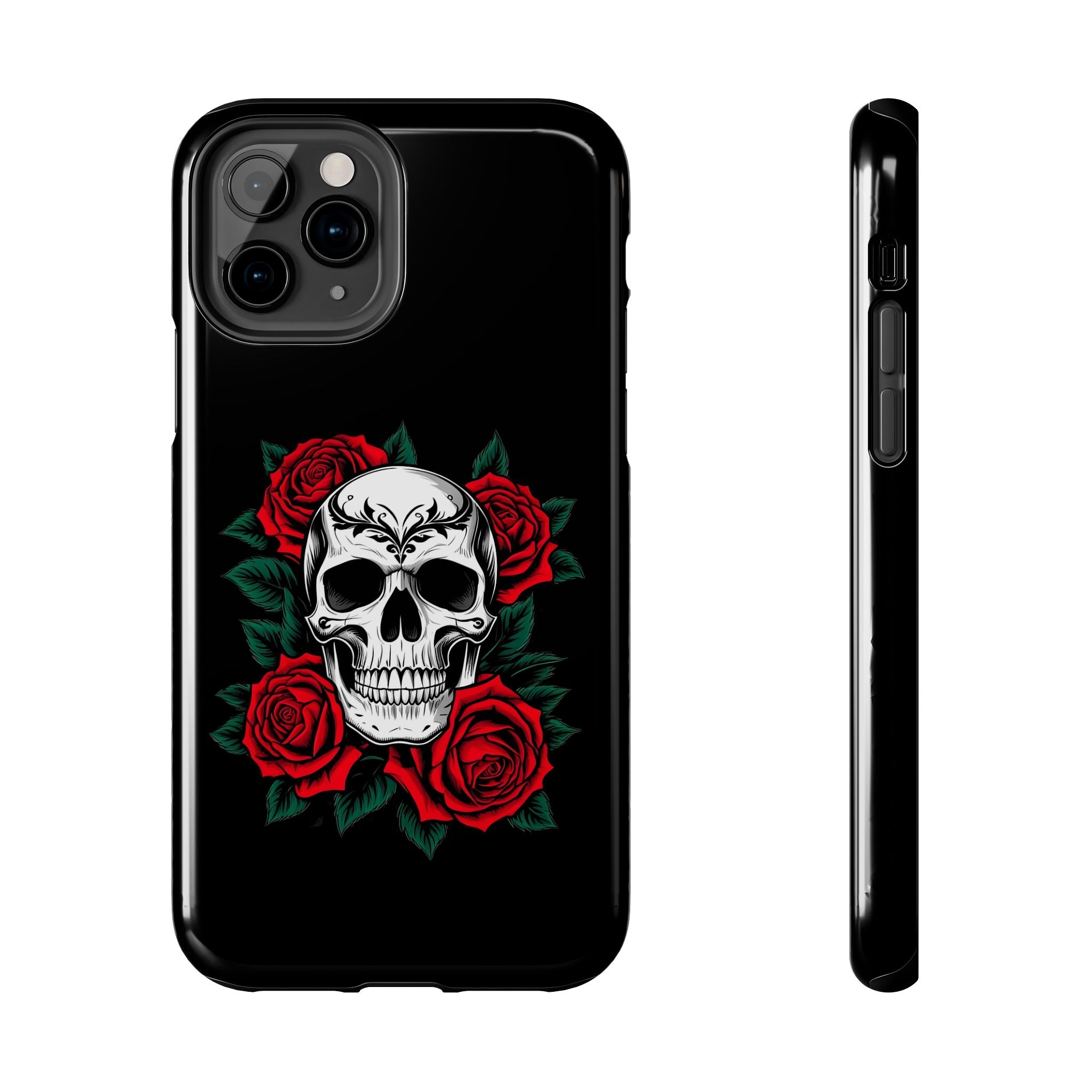 Skull and Roses Tough Phone Case — Durable Protective iPhone Cover with Vibrant Wing Design