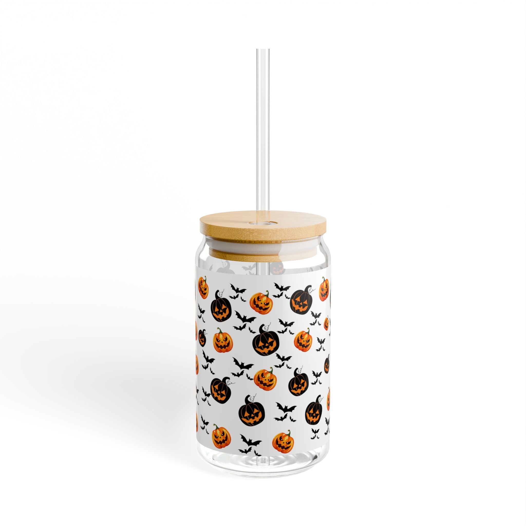 Halloween Sipper Glass, 16oz Pumpkin Design, Reusable Container, Fall Spooky Drinkware