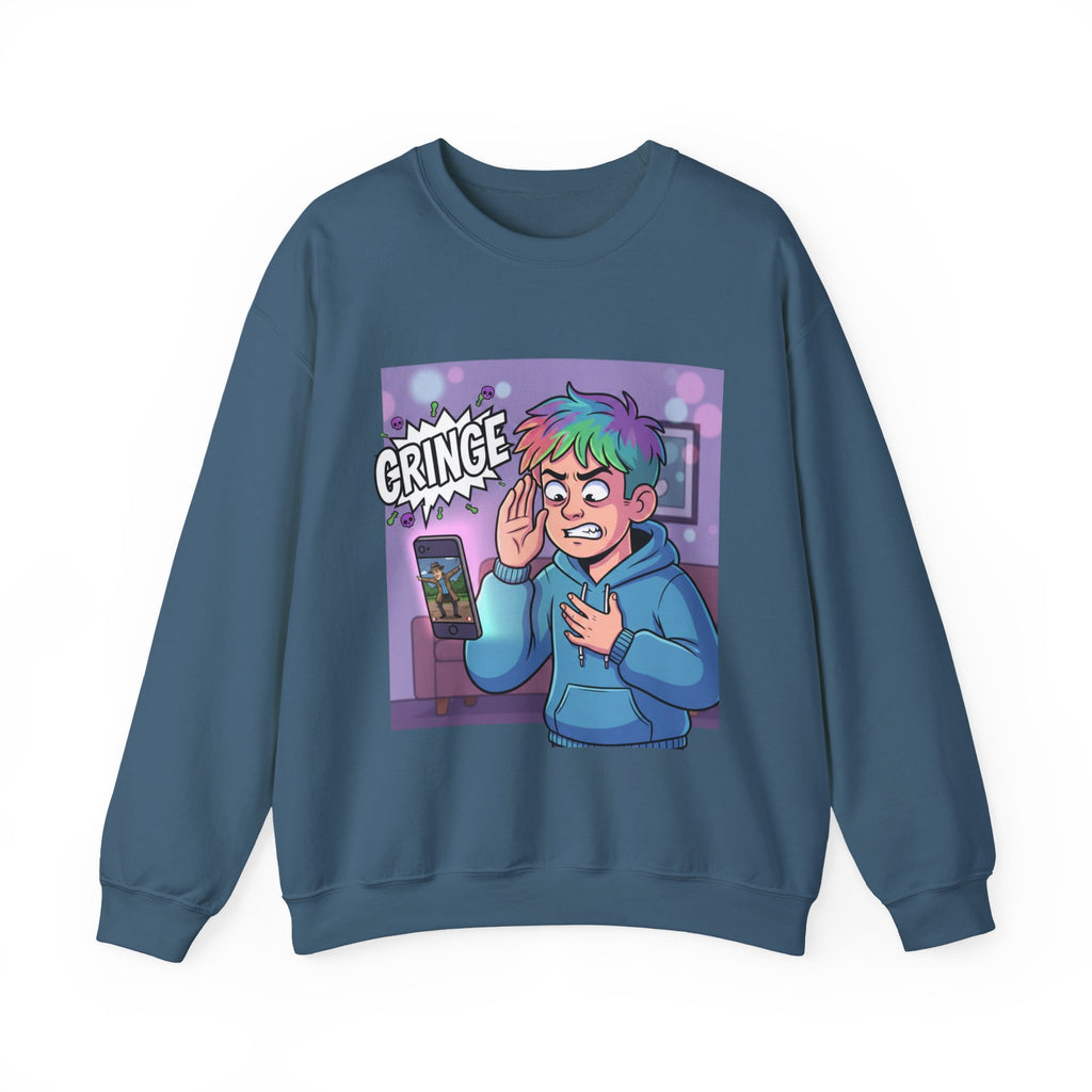 Cringe Reaction Cartoon Boy Sweatshirt | Funny Phone Call Illustration