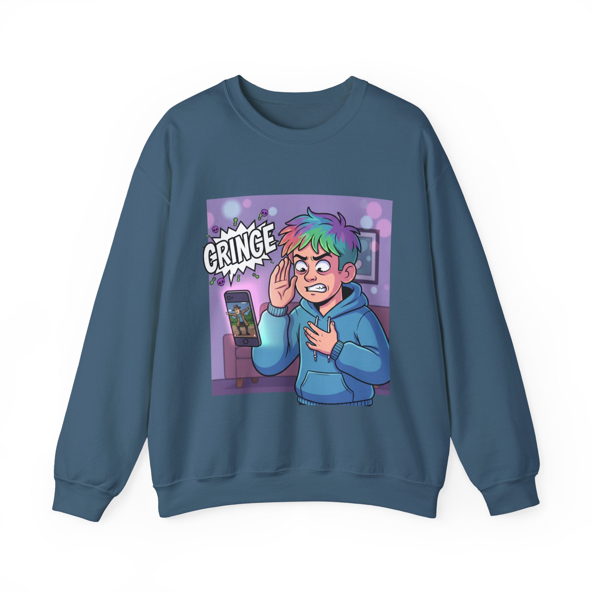 Cringe Reaction Cartoon Boy Sweatshirt | Funny Phone Call Illustration