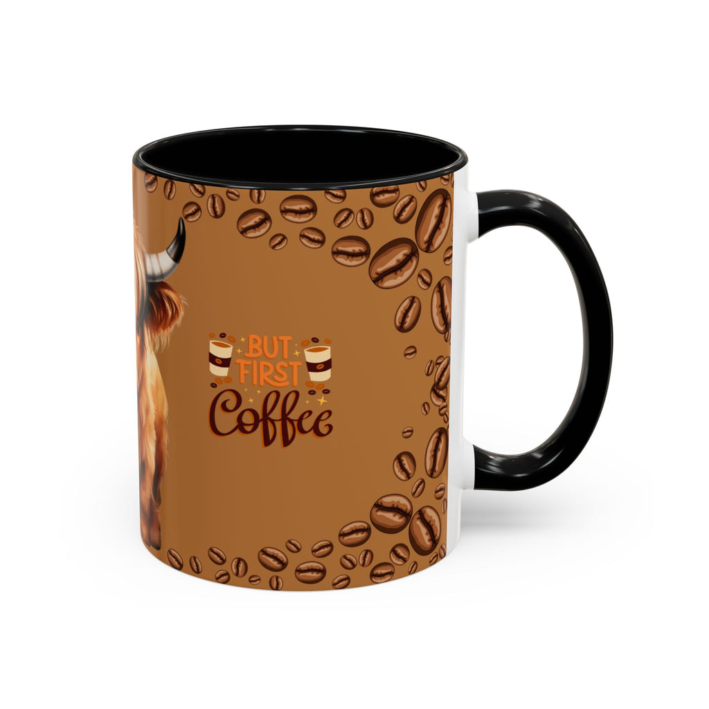 Highland Cow Coffee Mug — 'But First Coffee' Highland Cow Accent Mug (11/15oz)
