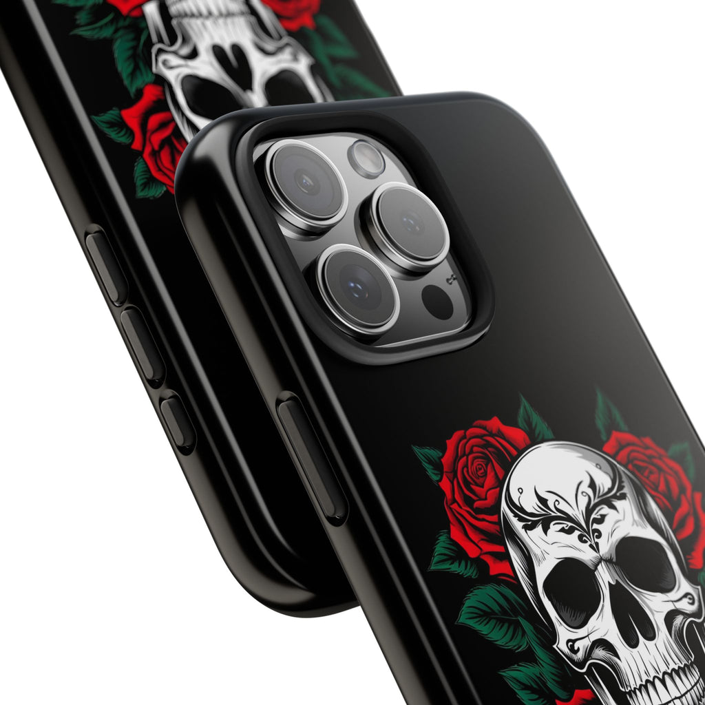 Skull and Roses Tough Phone Case — Durable Protective iPhone Cover with Vibrant Wing Design