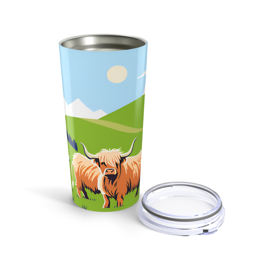 Highland Cow Tumbler Insulated Travel Cup with Scenic Mountain Design  20oz