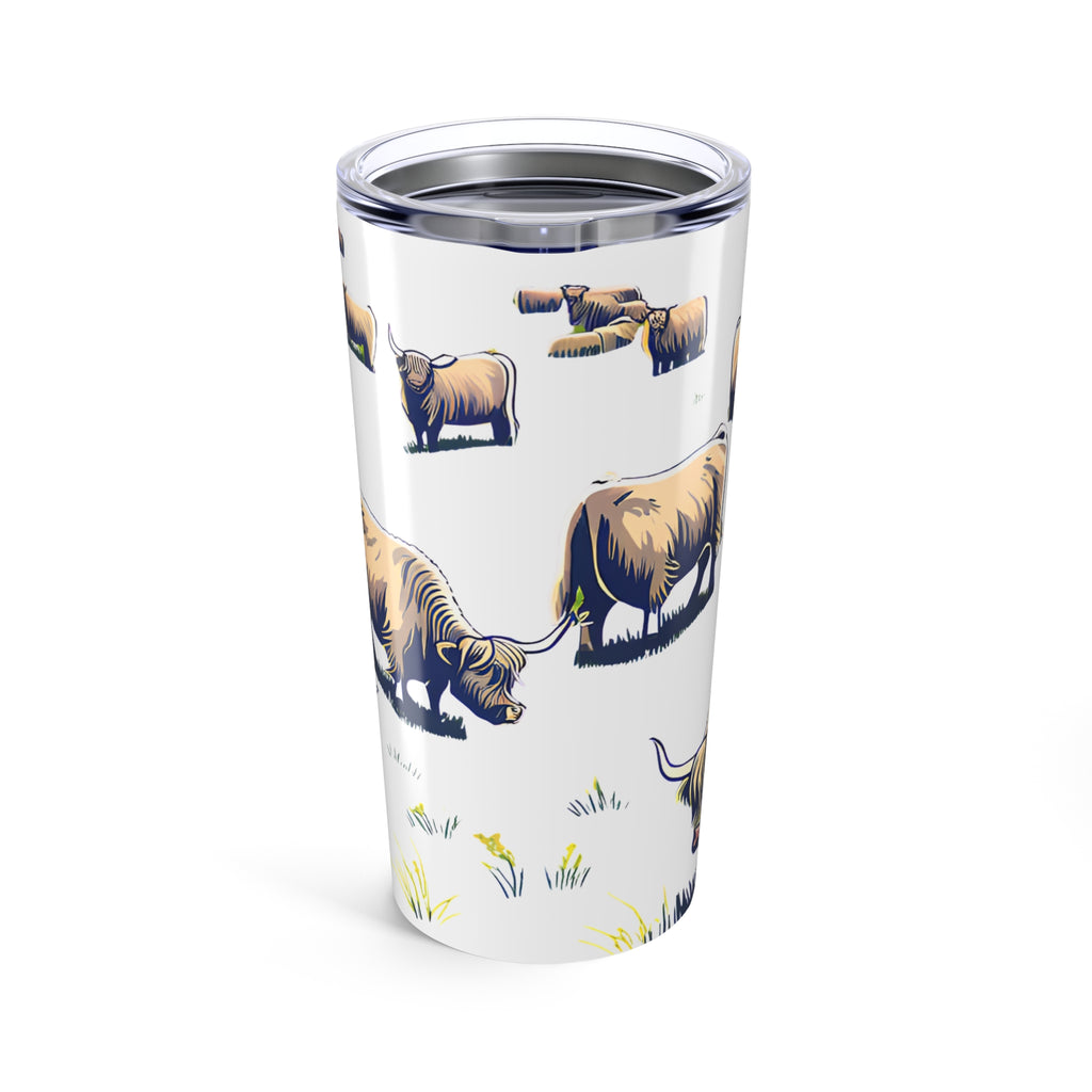 Insulated Travel Cup Highland Cow with Scottish Cattle Pattern 20oz Tumbler