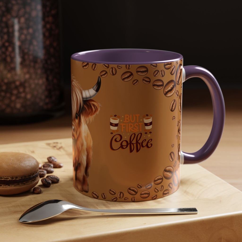 Highland Cow Coffee Mug — 'But First Coffee' Highland Cow Accent Mug (11/15oz)
