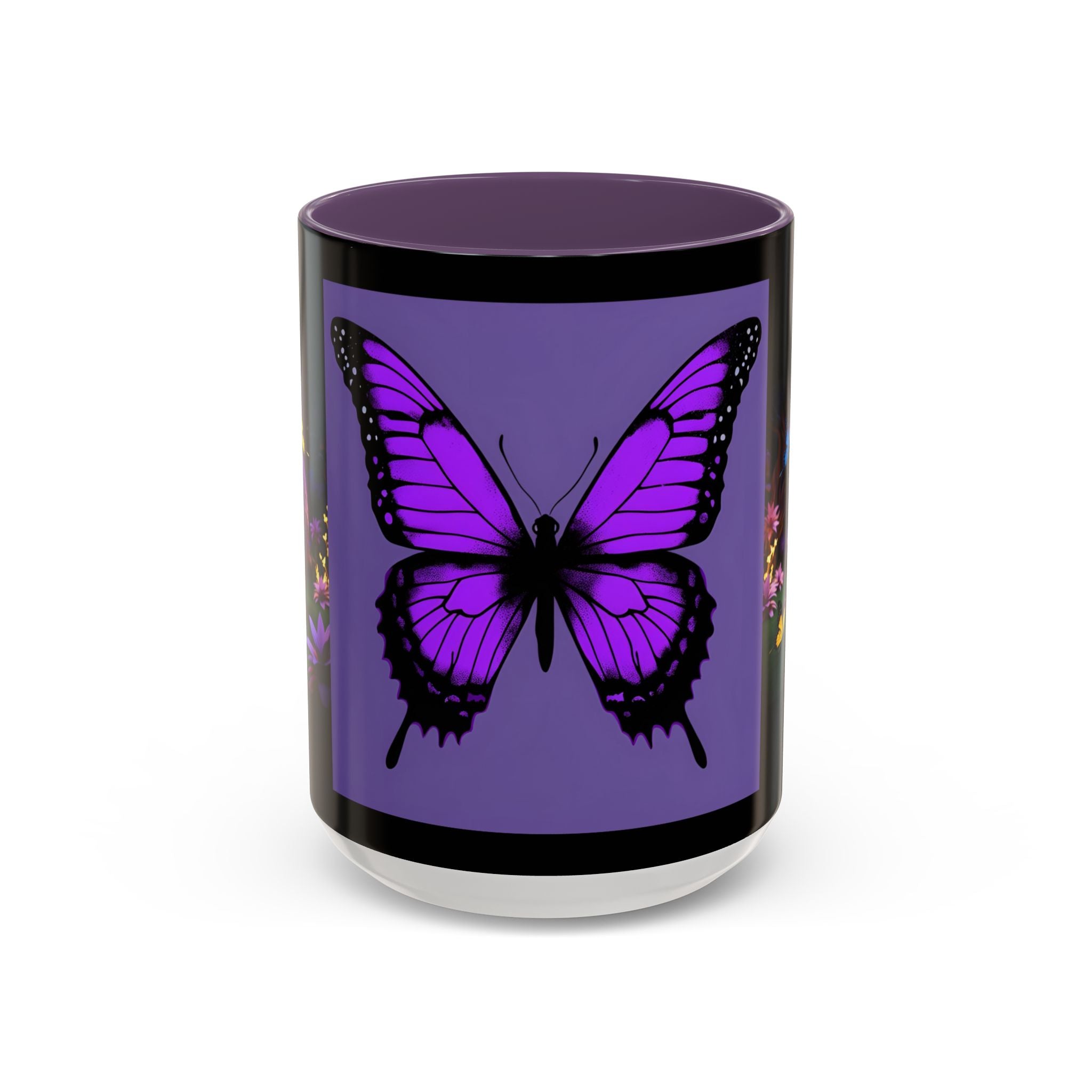 Purple Gothic Coffee Mug Butterfly Floral Skull Accent Cup
