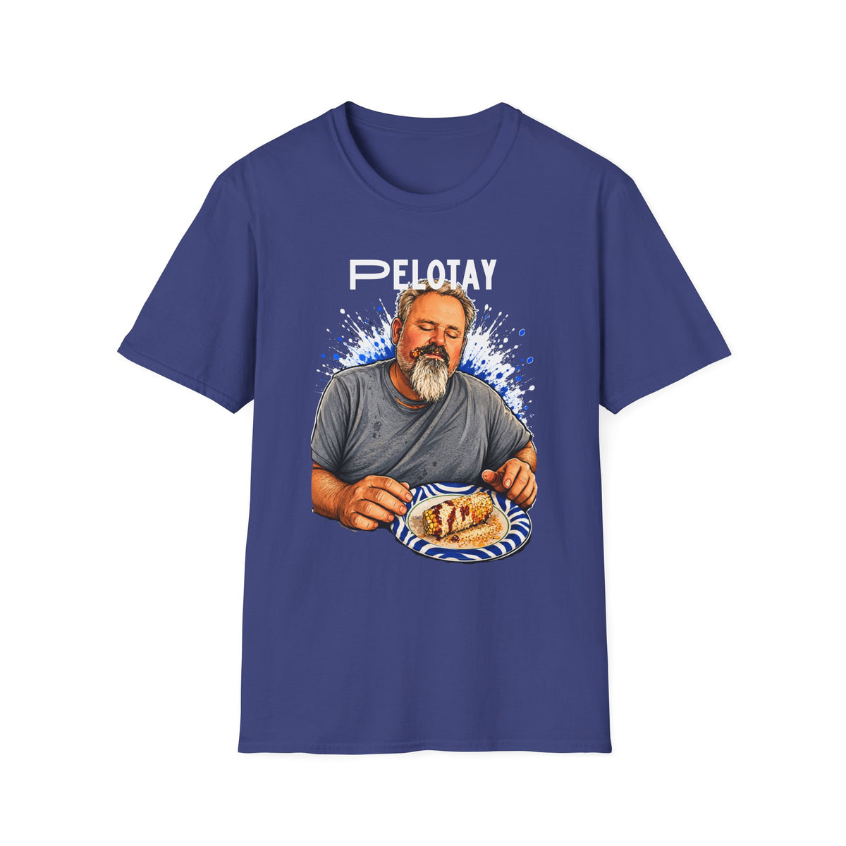 T-Shirt — Bearded Man Enjoying Mexican Elote for the First Time Illustration