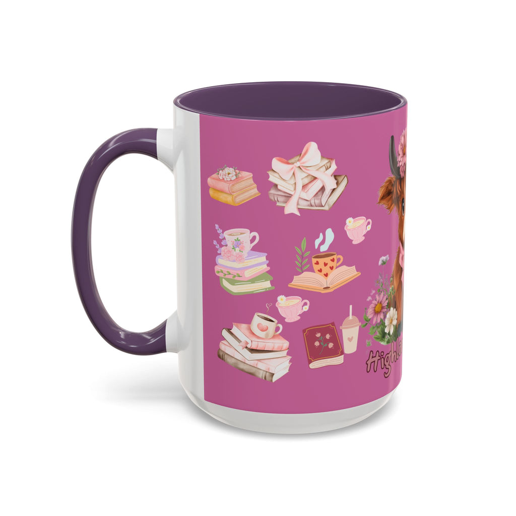 Highland Cow Coffee Mug — Cute Floral Heart Cow Accent Mug (11/15oz)