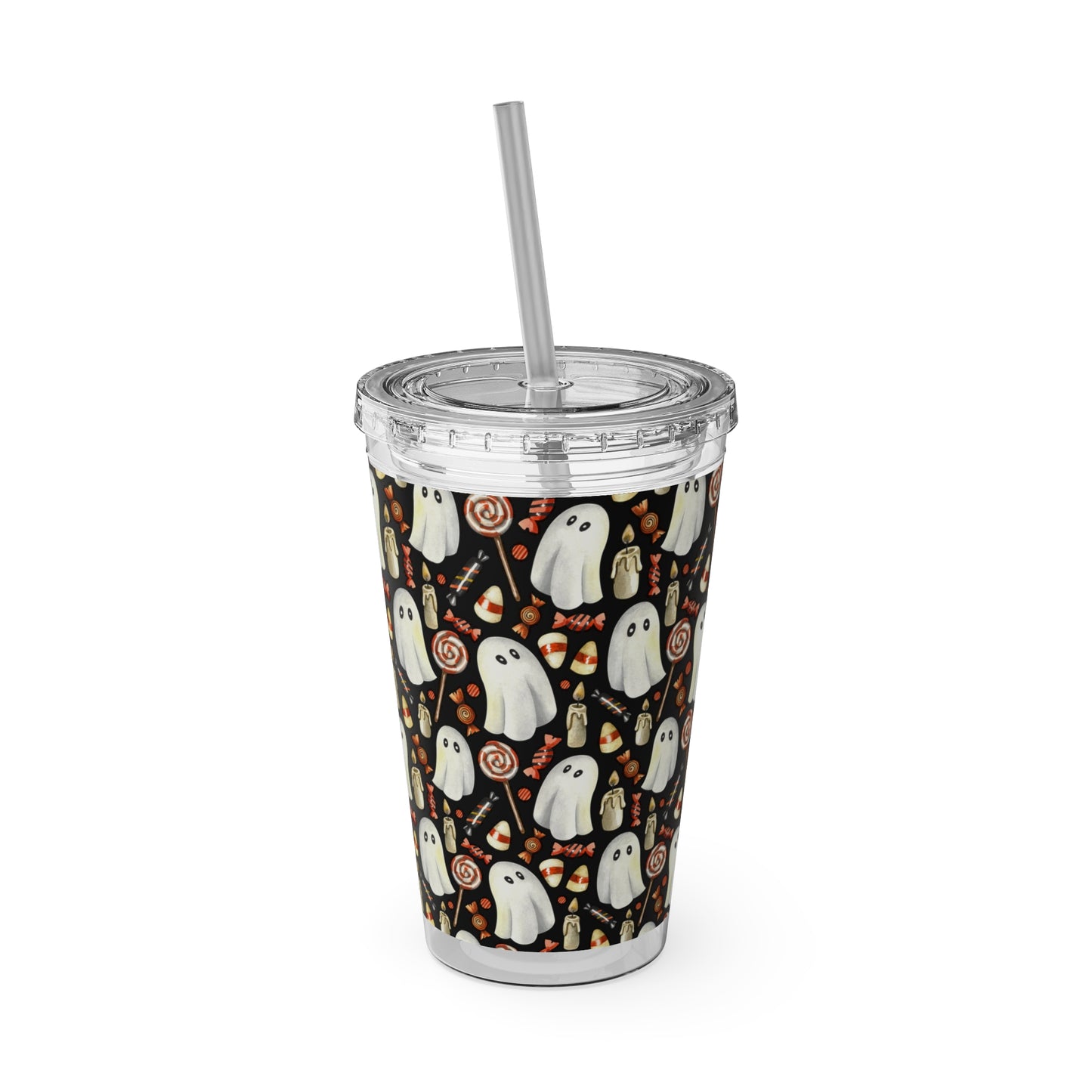 Sunsplash Ghost Tumbler with Straw, 16oz, Perfect for Halloween, Travel