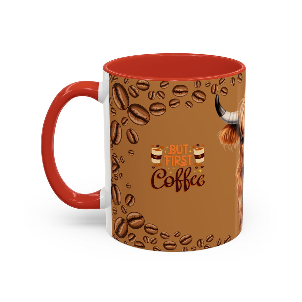 Highland Cow Coffee Mug — 'But First Coffee' Highland Cow Accent Mug (11/15oz)