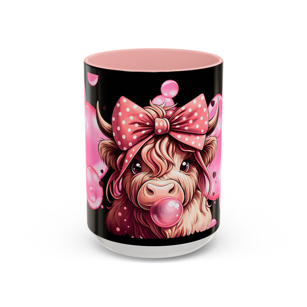 Highland Cow Bubblegum Mug  Cute Pink Bow Accent Coffee Cup (11/15oz)