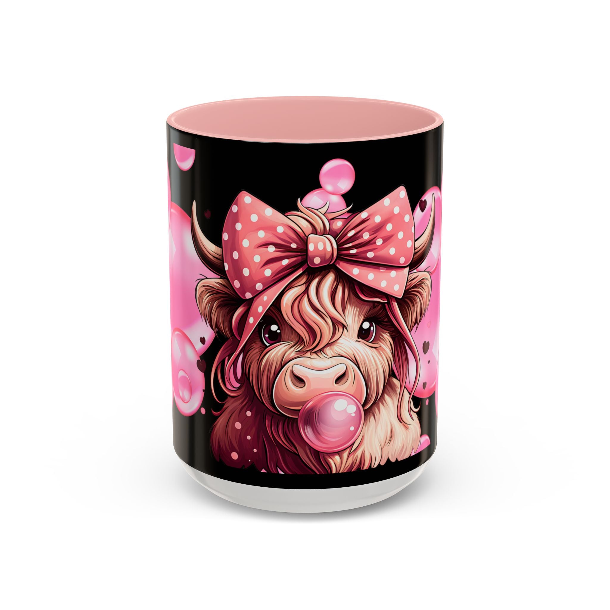 Highland Cow Bubblegum Mug  Cute Pink Bow Accent Coffee Cup (11/15oz)