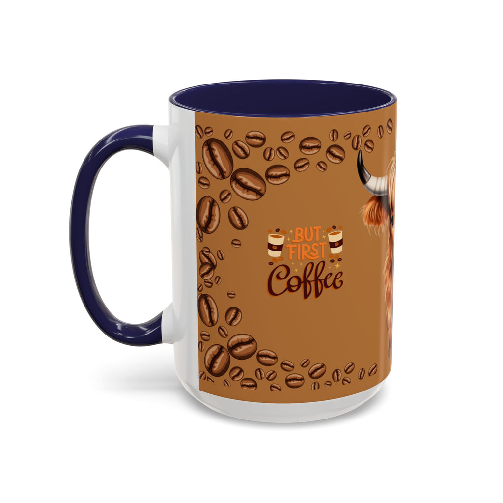 Highland Cow Coffee Mug — 'But First Coffee' Highland Cow Accent Mug (11/15oz)