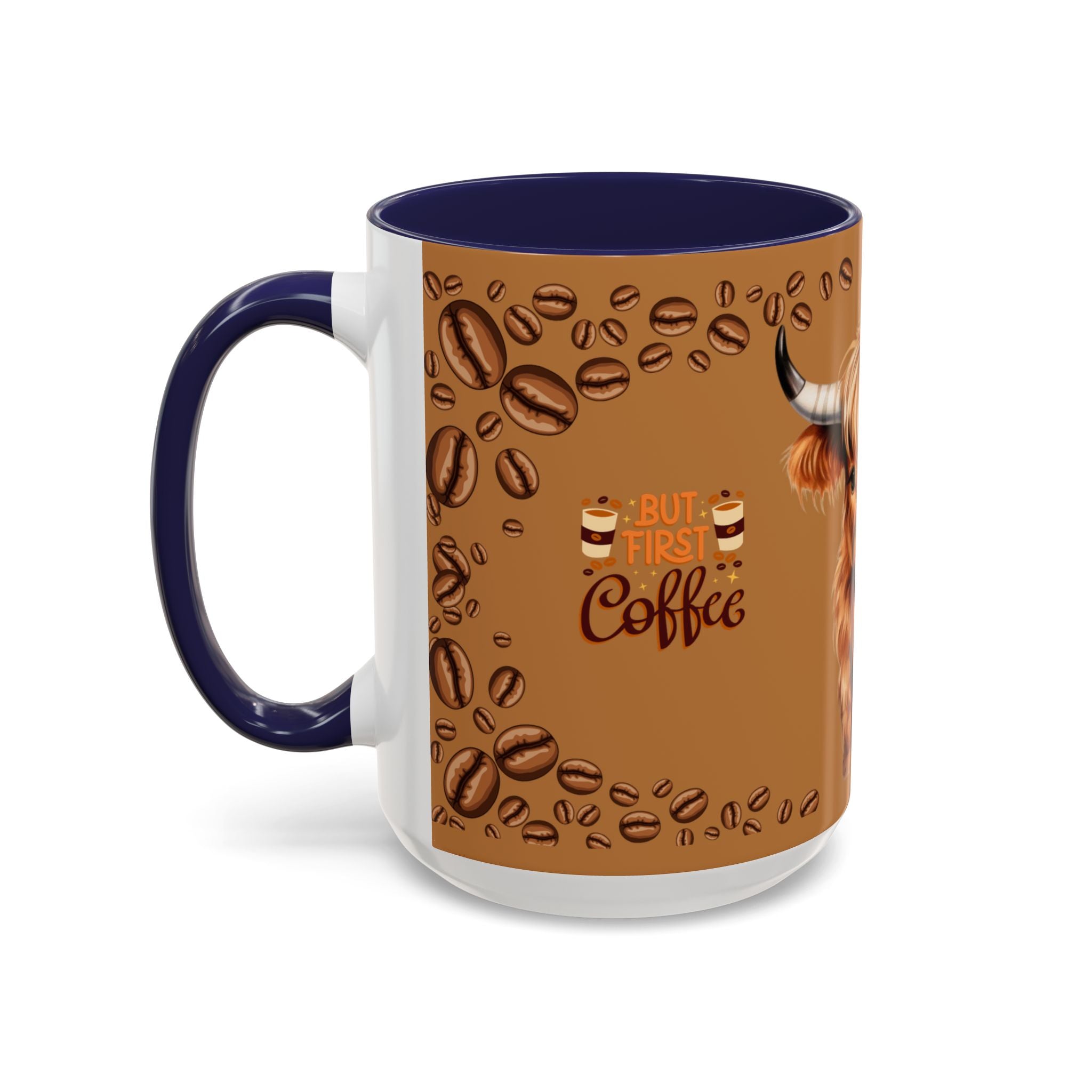 Highland Cow Coffee Mug — 'But First Coffee' Highland Cow Accent Mug (11/15oz)