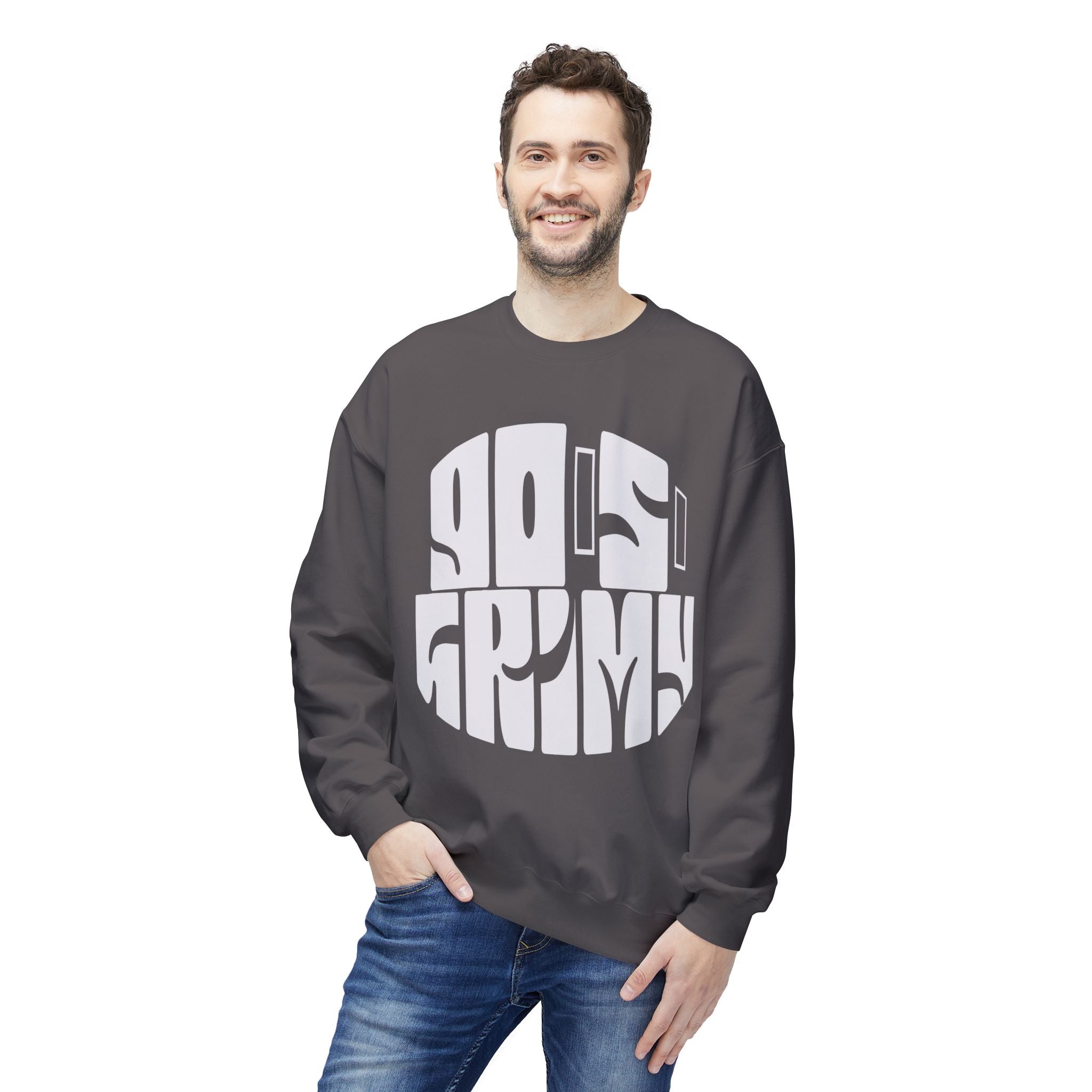 90s Grime Crewneck Sweatshirt — Retro Distorted Logo Pullover