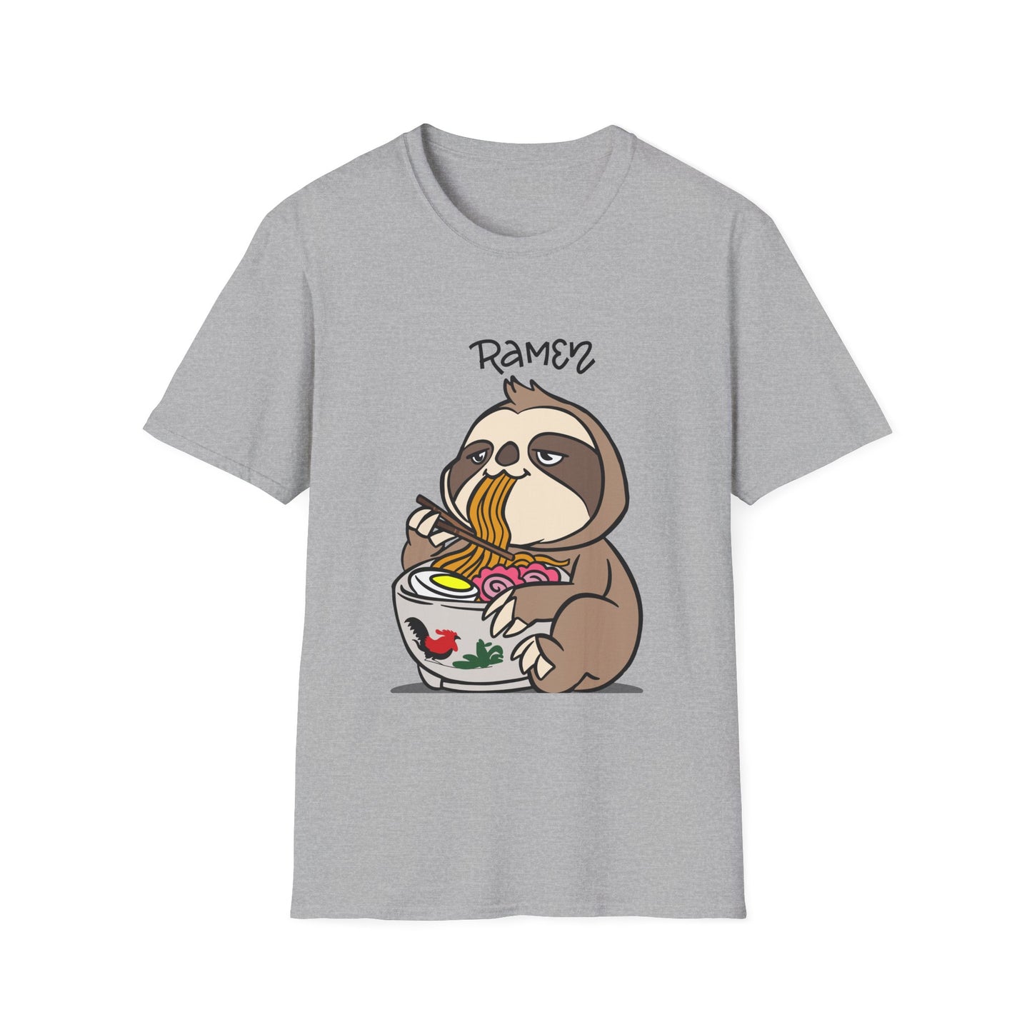 Cute Sloth Ramen T-Shirt, Softstyle Tee, Animal Lover Gift, Funny Casual Wear, Foodie Apparel, Kitchen-themed Shirt
