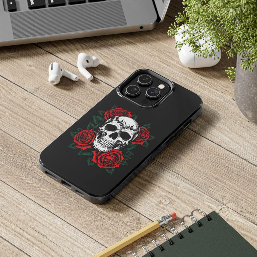 Skull and Roses Tough Phone Case — Durable Protective iPhone Cover with Vibrant Wing Design