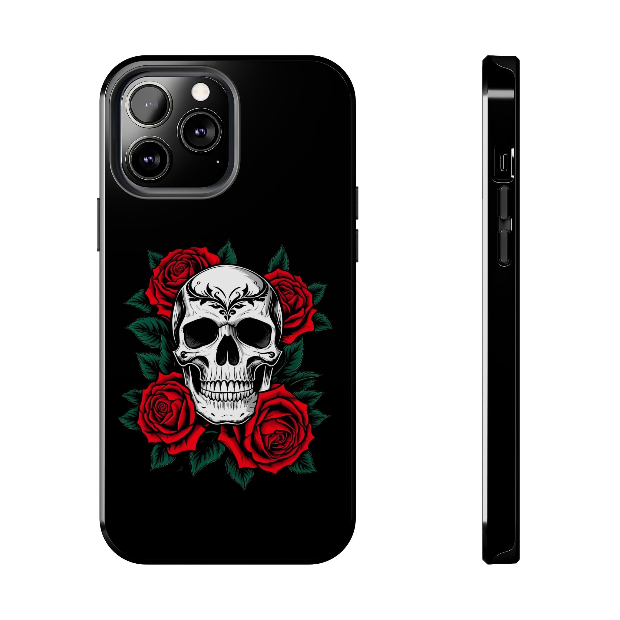 Skull and Roses Tough Phone Case — Durable Protective iPhone Cover with Vibrant Wing Design