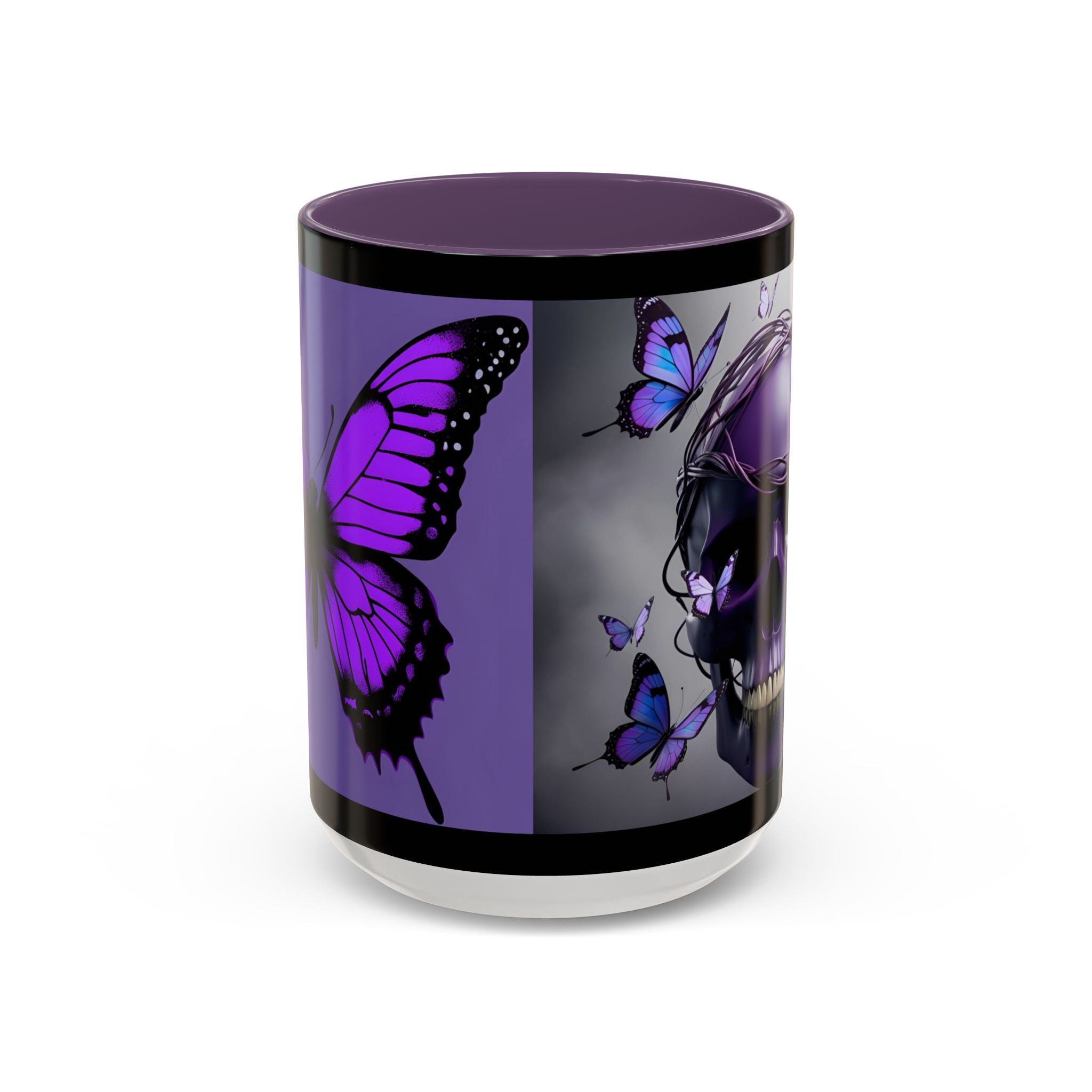 Purple Coffee Cup Gothic Skull & Butterflies Accent Coffee Mug