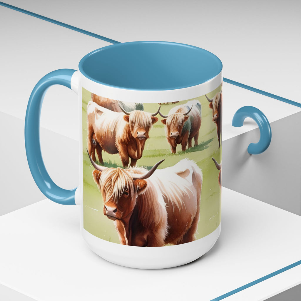 Highland Cow Accent Coffee Mug — Cute Rustic Cattle Farm Design (11/15 oz)