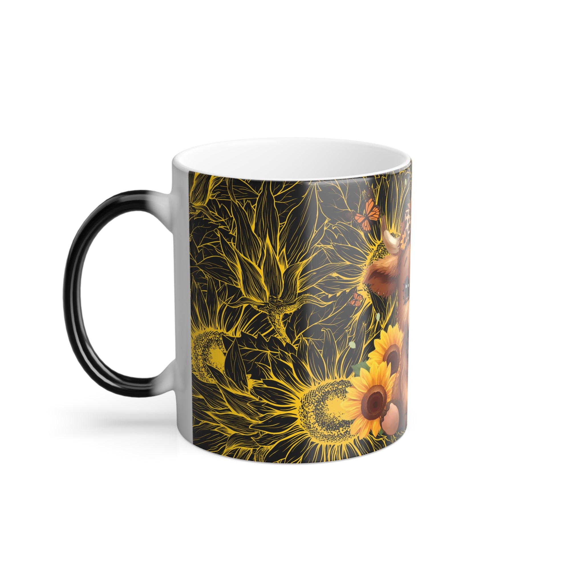 Highland Cow Sunflower Cow Color Changing or Morphing Mug