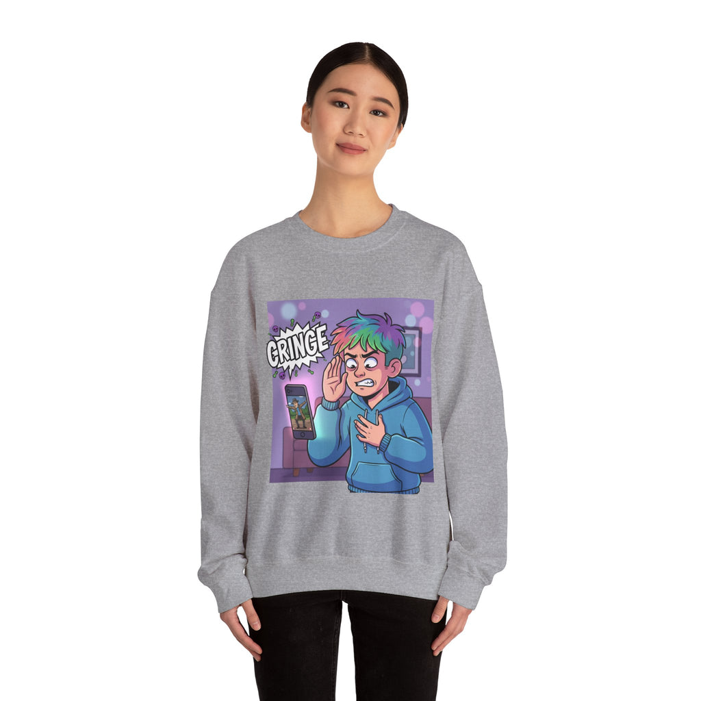 Cringe Reaction Cartoon Boy Sweatshirt | Funny Phone Call Illustration