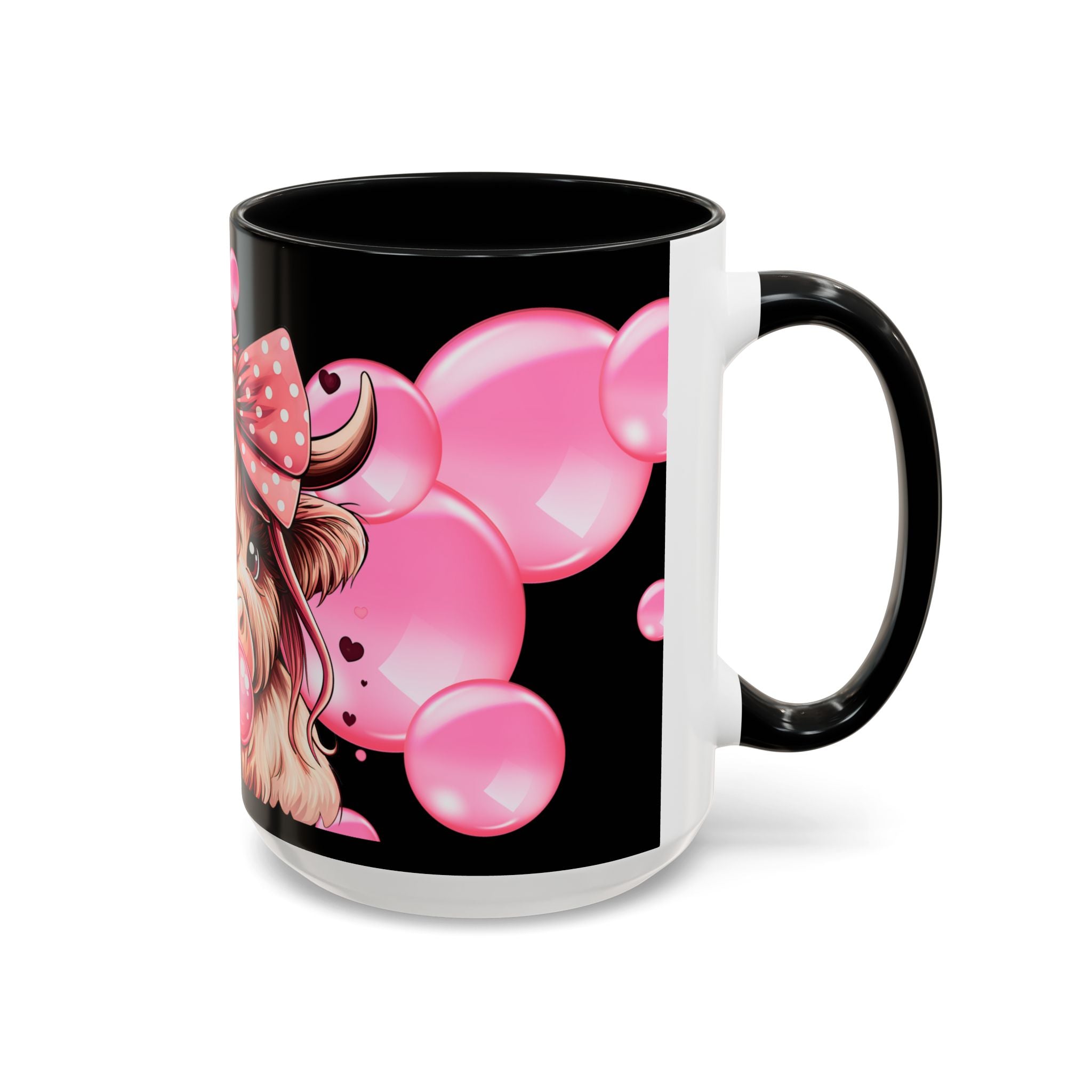 Highland Cow Bubblegum Mug  Cute Pink Bow Accent Coffee Cup (11/15oz)
