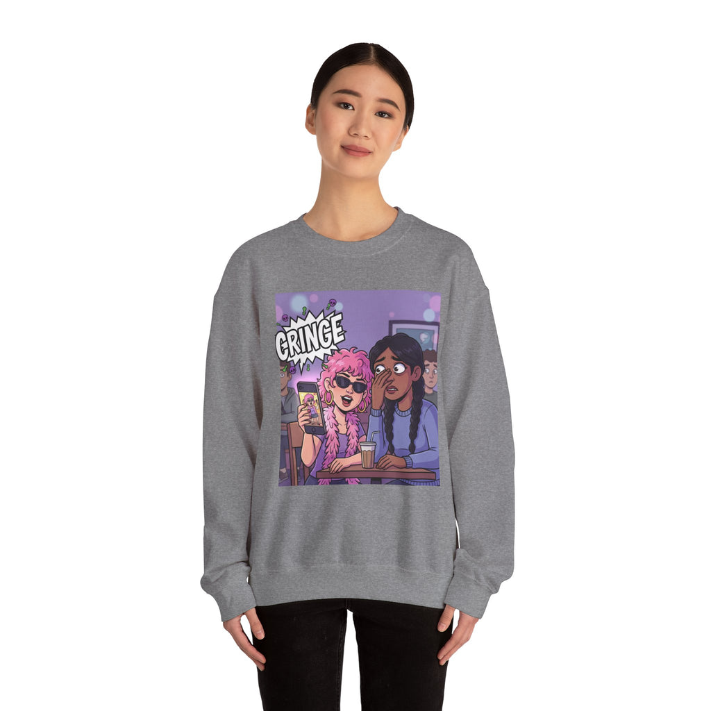 Cringe Friends Illustration Sweatshirt | Cartoon Cafe Scene