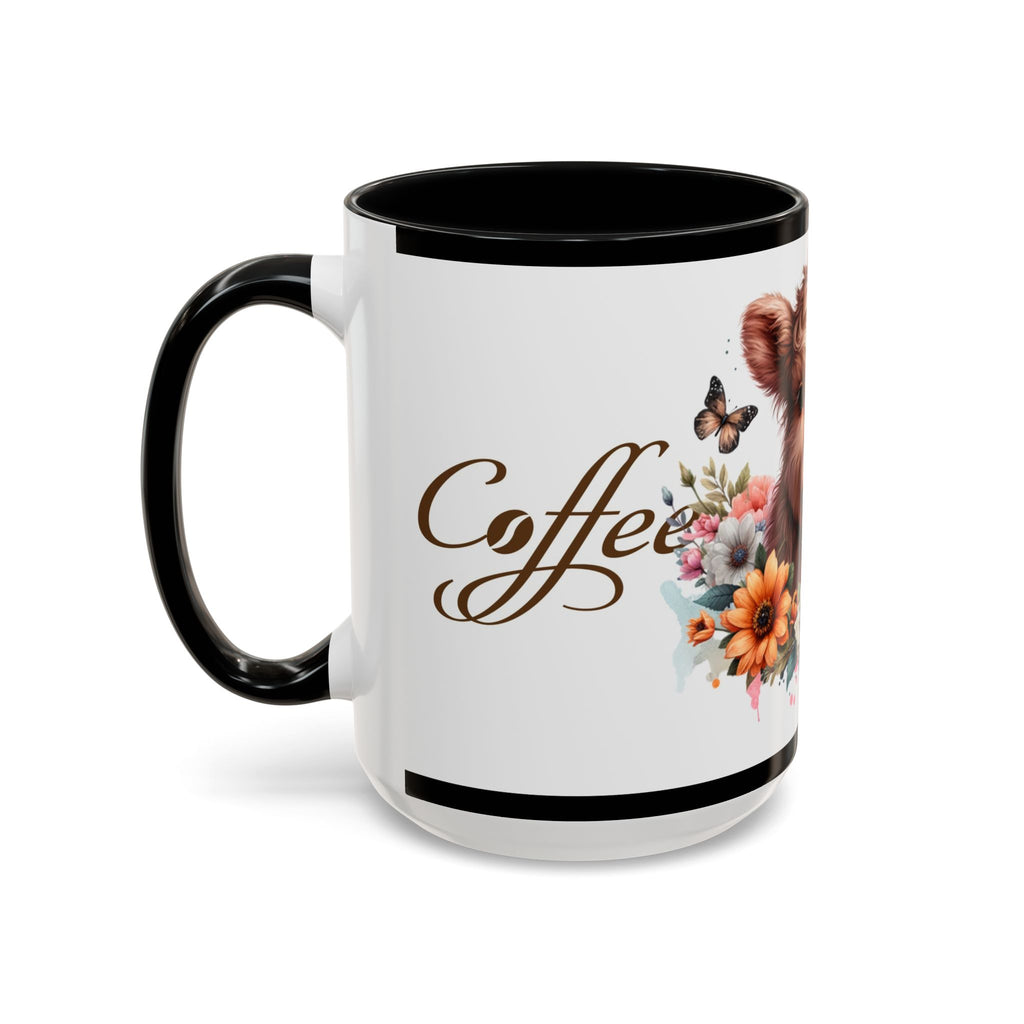 Cute Highland Cow Coffee Mug — Floral 'Coffee' Accent Mug (11/15oz)