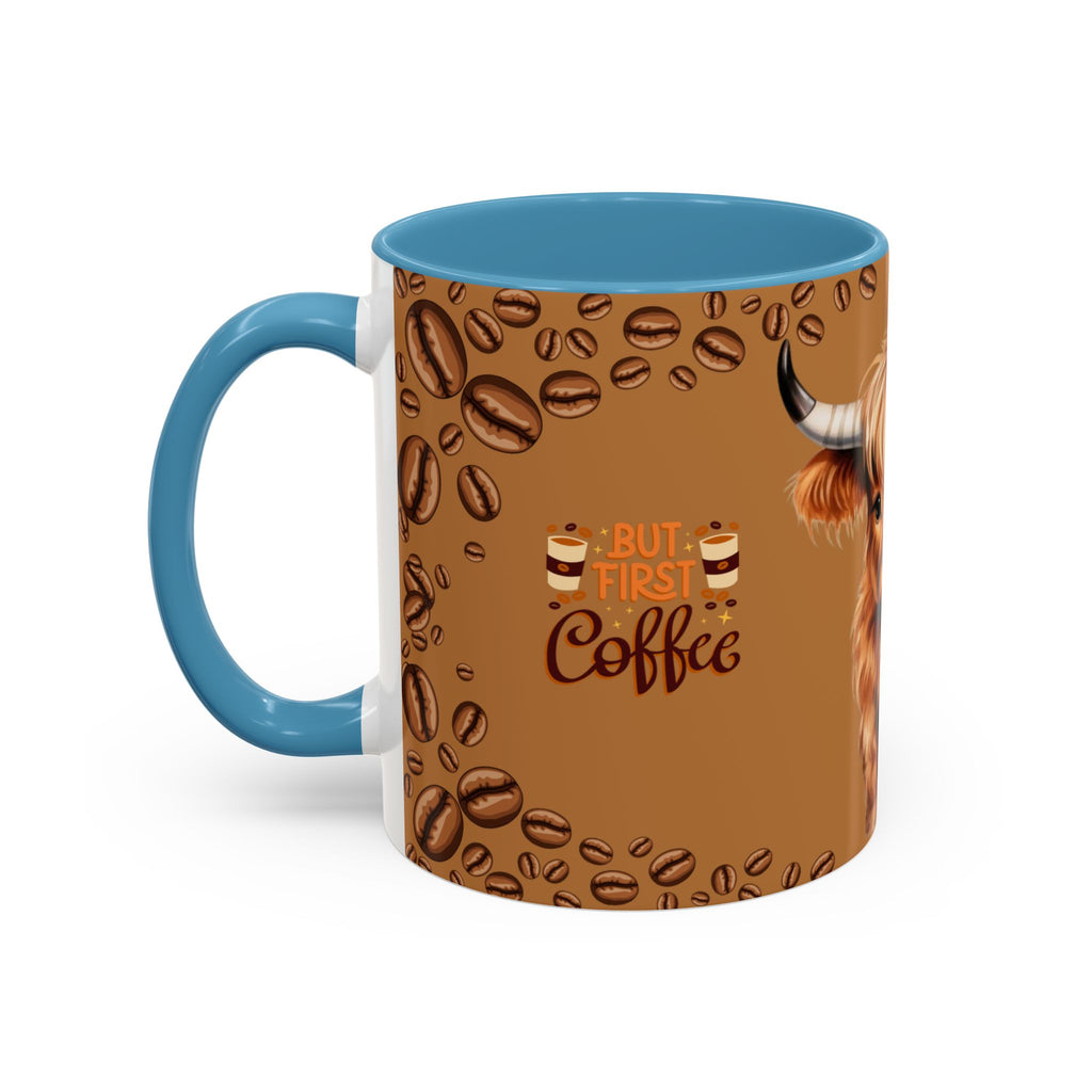 Highland Cow Coffee Mug — 'But First Coffee' Highland Cow Accent Mug (11/15oz)