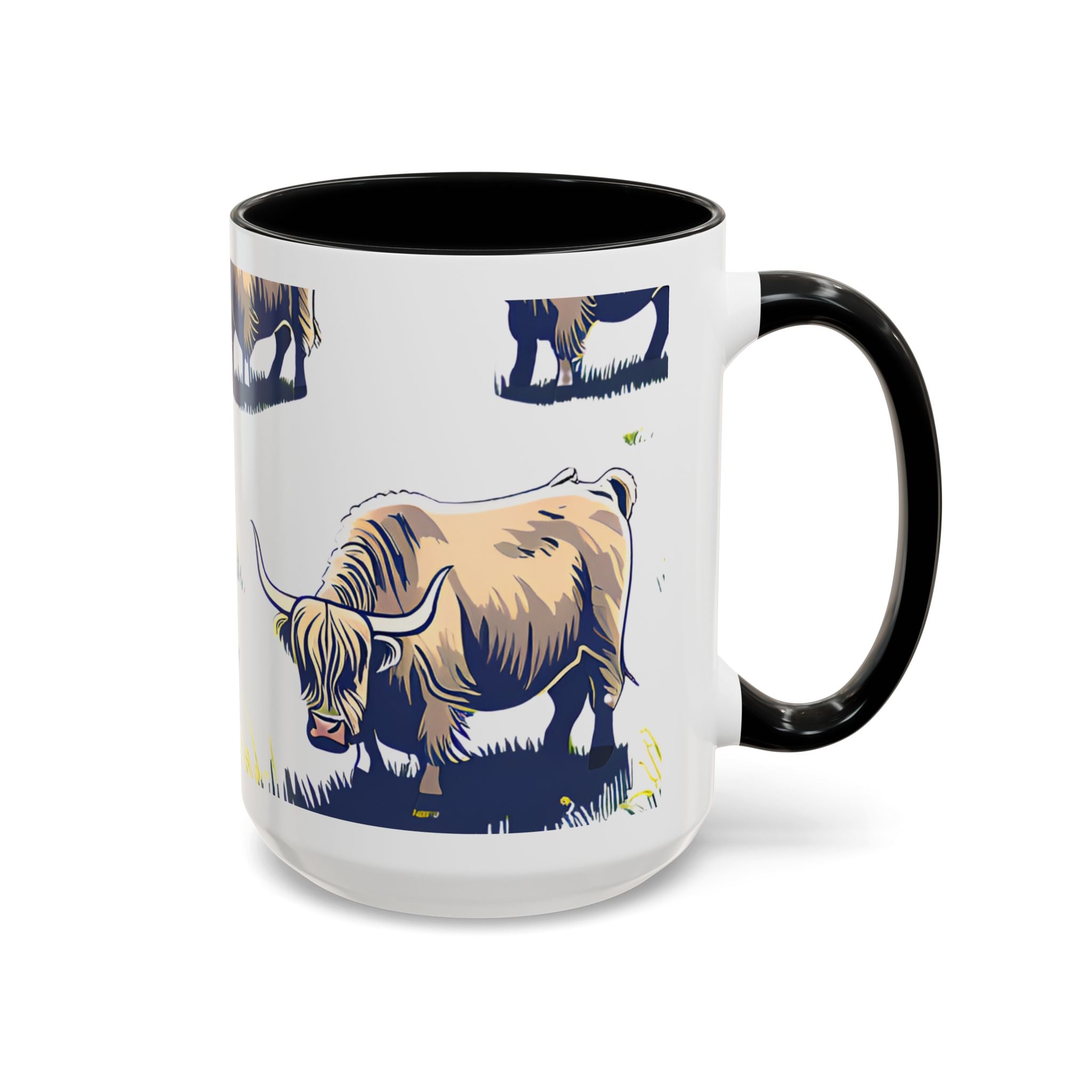 Highland Cow Accent Coffee Mug – Cute Scottish Cattle Pattern, 11/15oz
