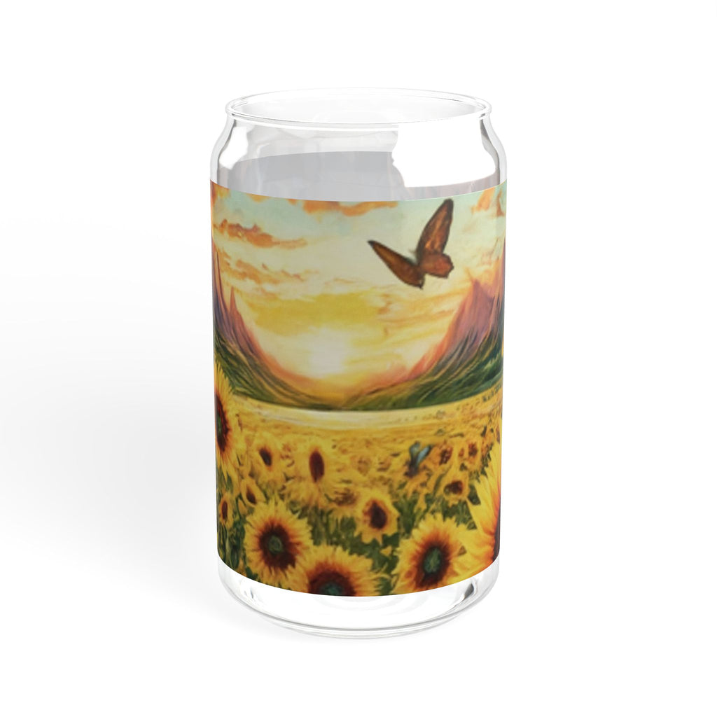 Glass Cup with Straw Sunflower Sunset Theme Sipper Glass, 16oz